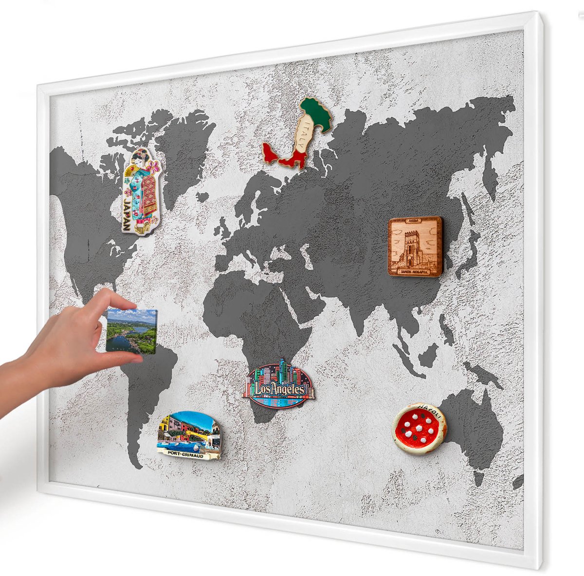 Artprintcave Wit Magneetbord mit Witte Lijst - 80x60 cm - Wereldkaart Bord Voor Magneten - Minimalist Magneetbord Voor Foto's - Kaarten