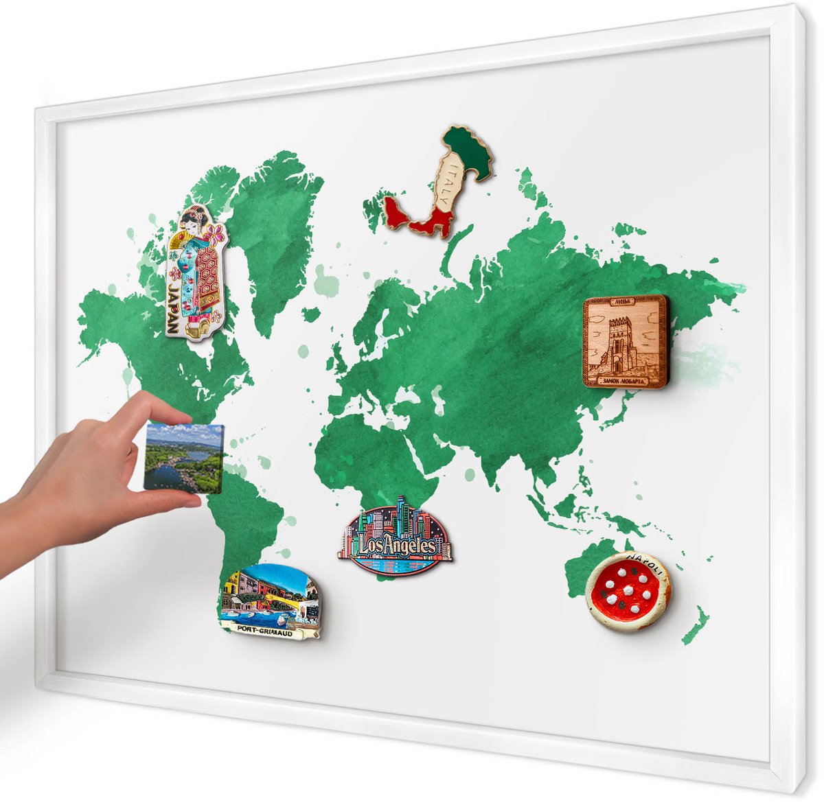 Artprintcave Groente Magneetbord mit Witte Lijst - 70x50 cm - Groene Kaart Magnetisch Bord Voor Magneten - Waterverf Notitiebord - Kaarten