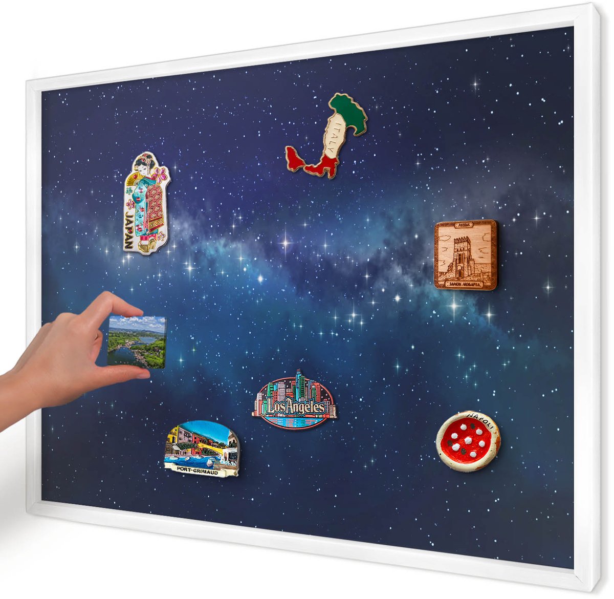Artprintcave Marine Magneetbord mit Witte Lijst - 70x50 cm - Sterrenruimte Magnetische Organizer - Abstract Bord Voor Magneten - Kosmos