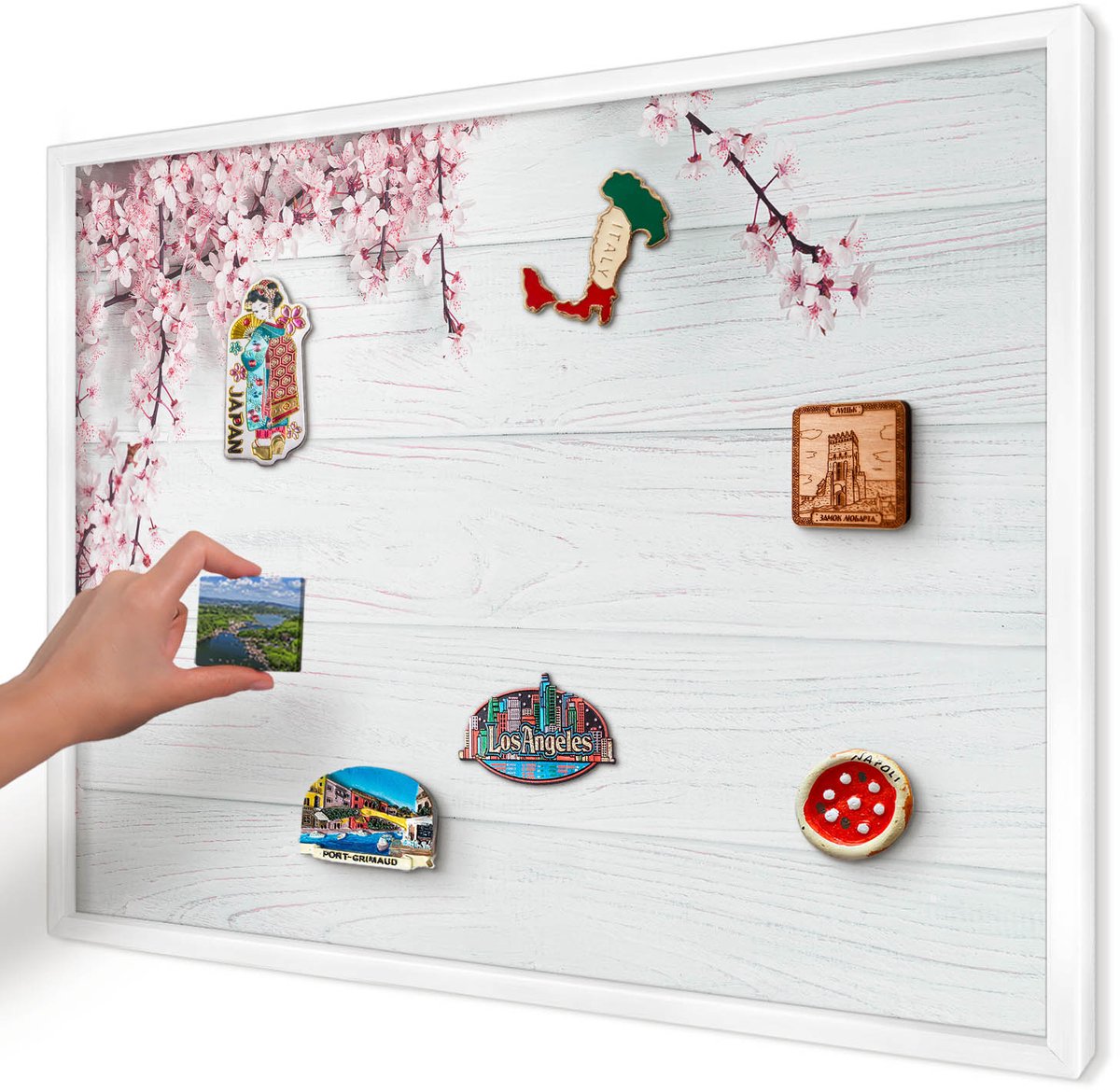 Artprintcave Wit Magneetbord mit Witte Lijst - 70x50 cm - Bloeiende Elegantie Wandbord Magnetisch - Minimalist Notitiebord - Bloemen En Planten