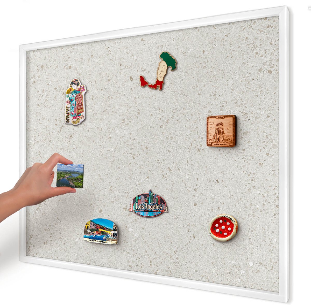 Artprintcave Beige Magneetbord mit Witte Lijst - 80x60 cm - Subtiele Elegantie Magneetbord Voor Foto's - Minimalist Memobord Keuken - Texturen