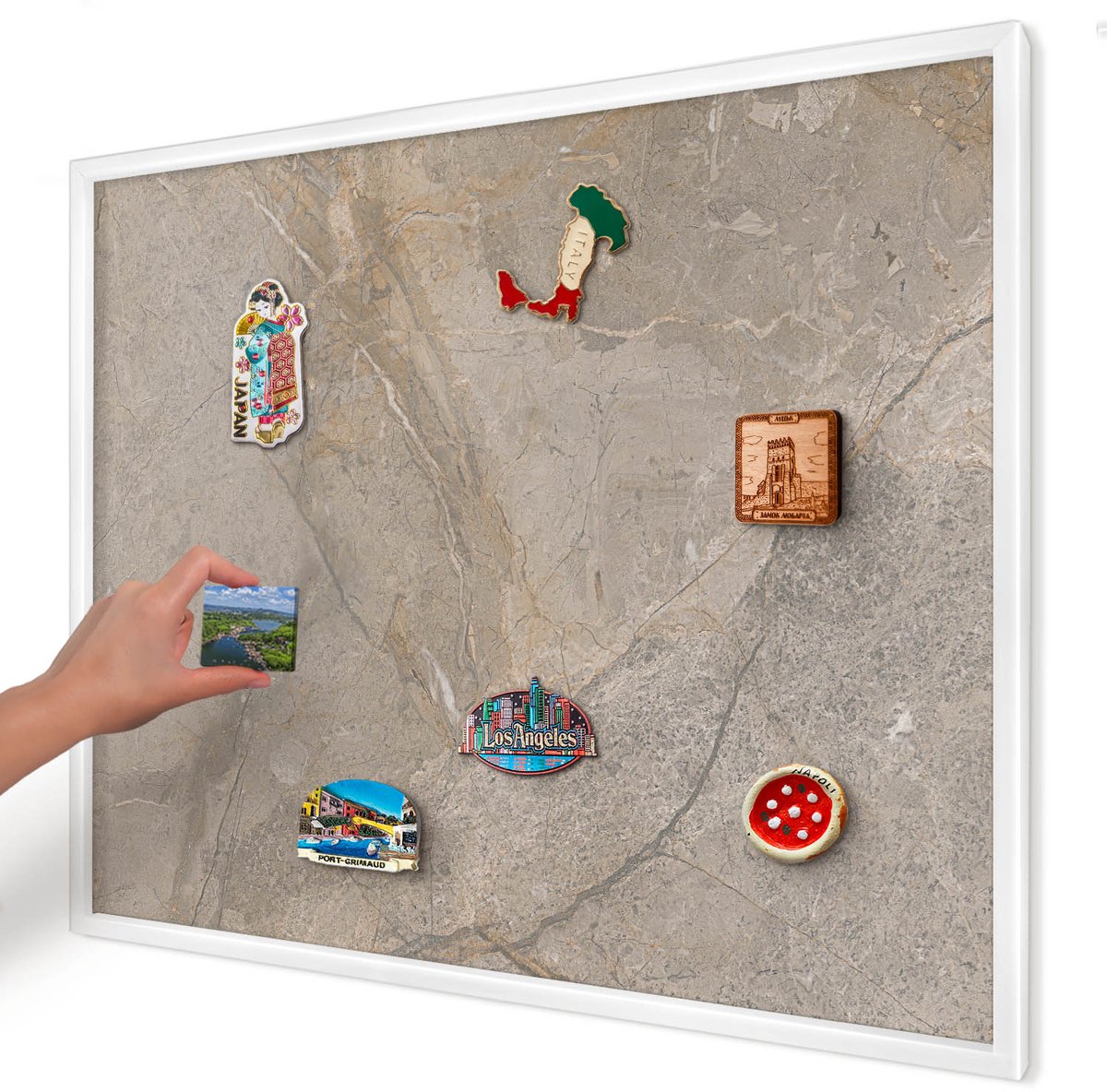Artprintcave Grijs Magneetbord mit Witte Lijst - 80x60 cm - Beige Steen Notitiebord - Modern Memobord Keuken - Texturen
