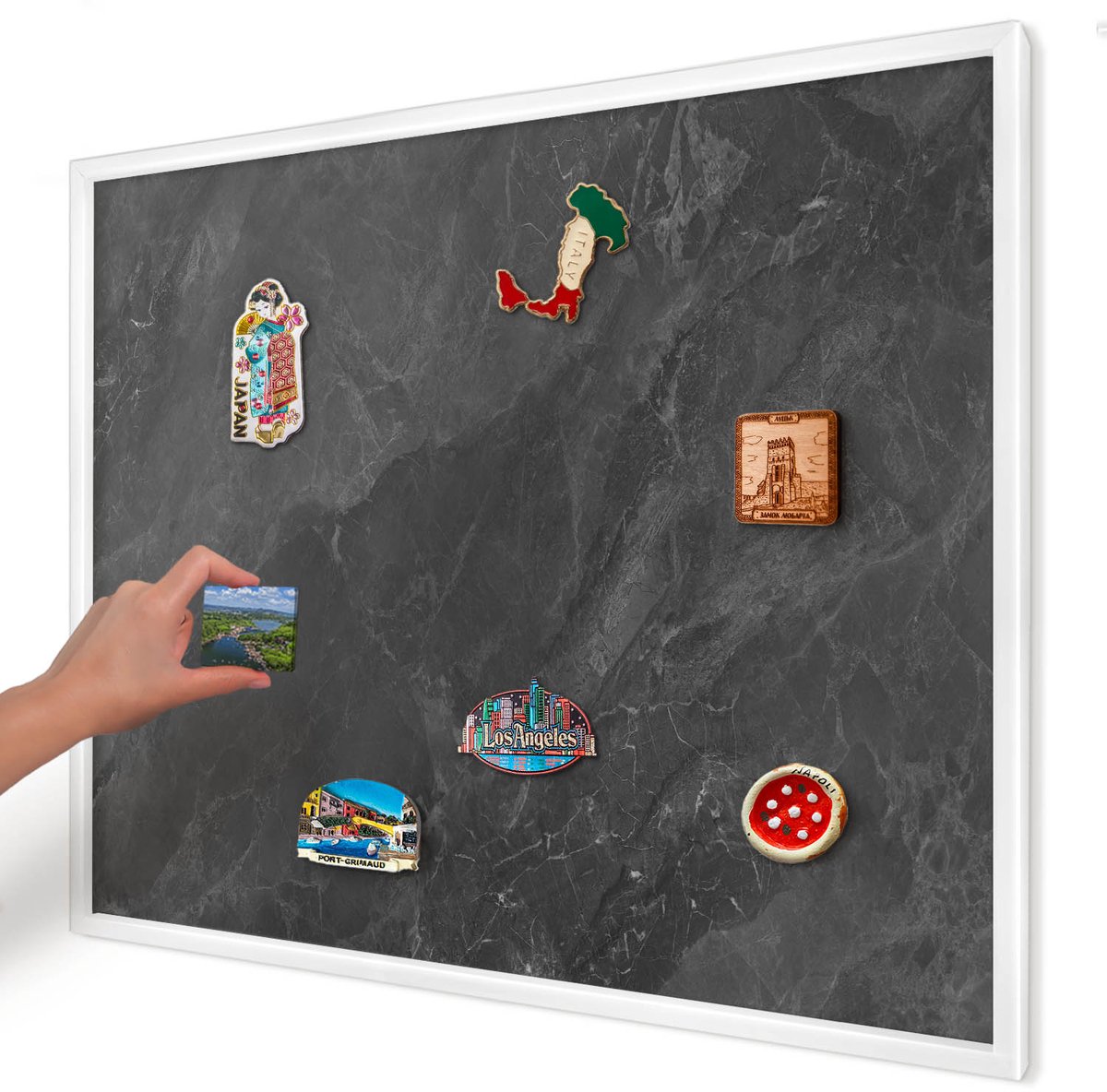 Artprintcave Zwart Magneetbord mit Witte Lijst - 80x60 cm - Grijze Elegantie Notitiebord - Minimalist Magnetisch Bord - Texturen