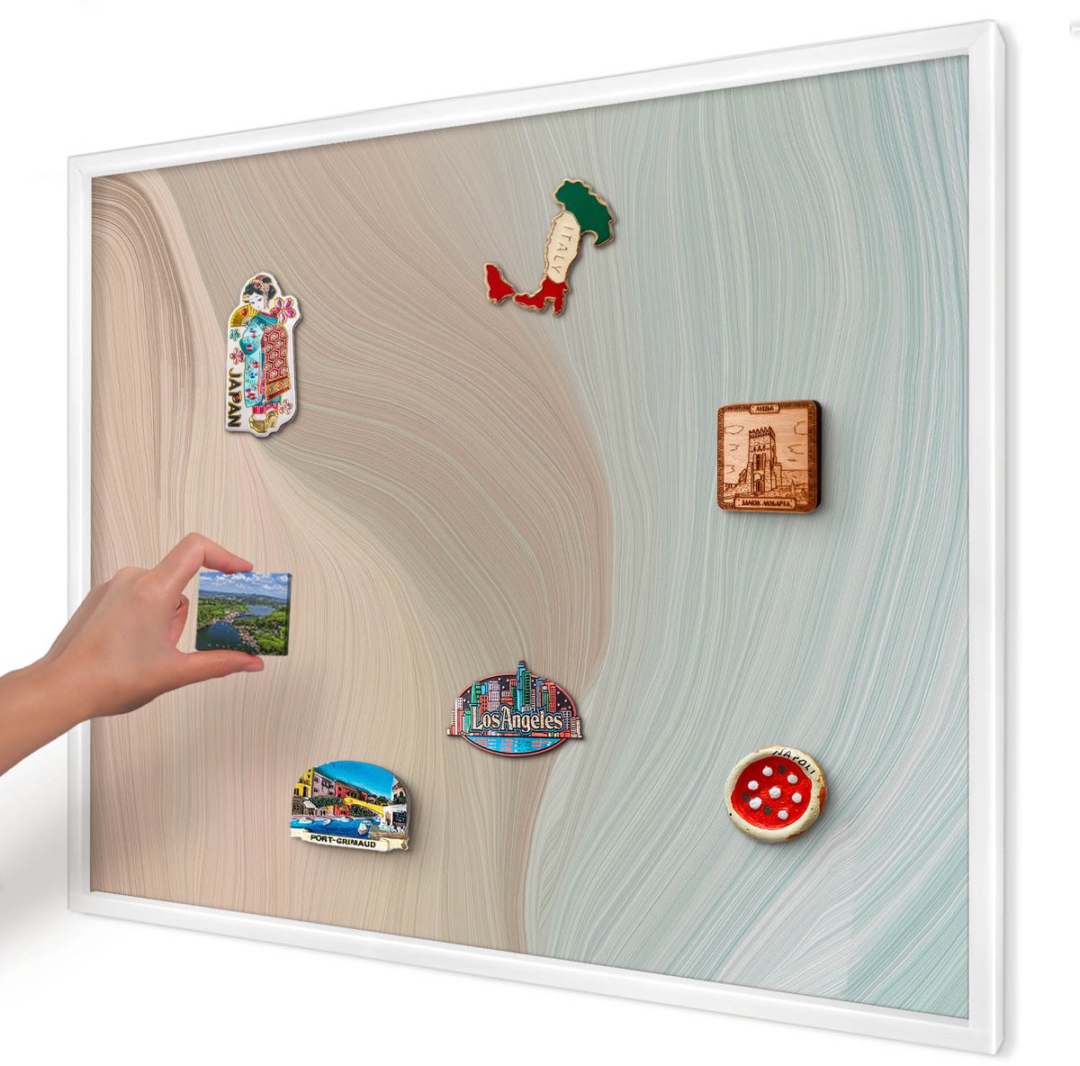 Artprintcave Beige Magneetbord mit Witte Lijst - 80x60 cm - Pastelkleurige Werveling Bord Voor Magneten - Abstract Wandbord Magnetisch - Abstractie