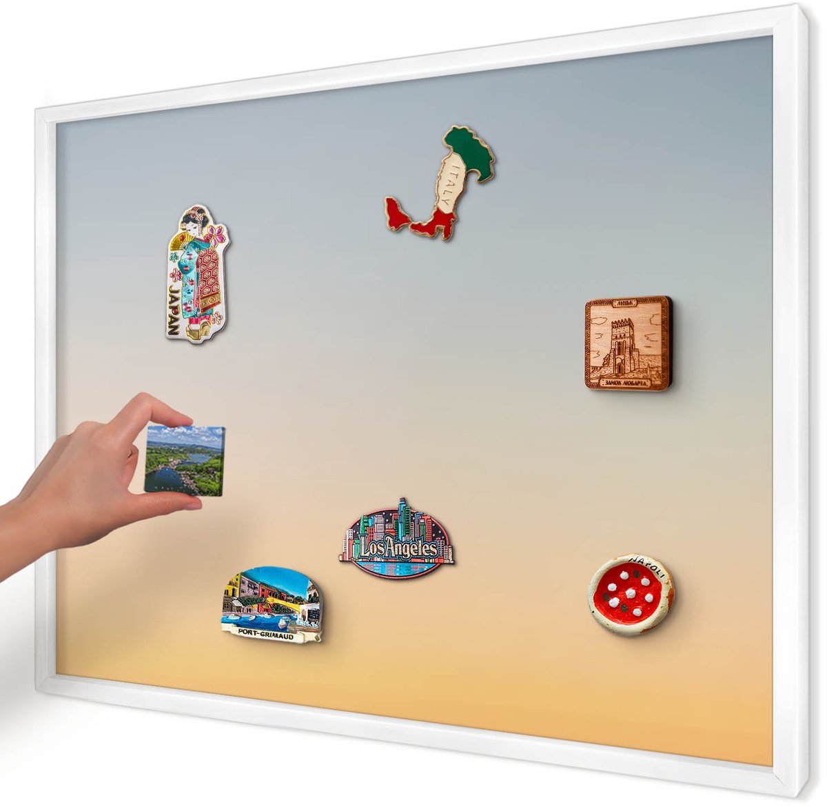 Artprintcave Oranje Magneetbord mit Witte Lijst - 70x50 cm - Pastelkleurige Overgang Bord Voor Magneten - Abstract Wandbord Magnetisch - Achtergronden En Patronen