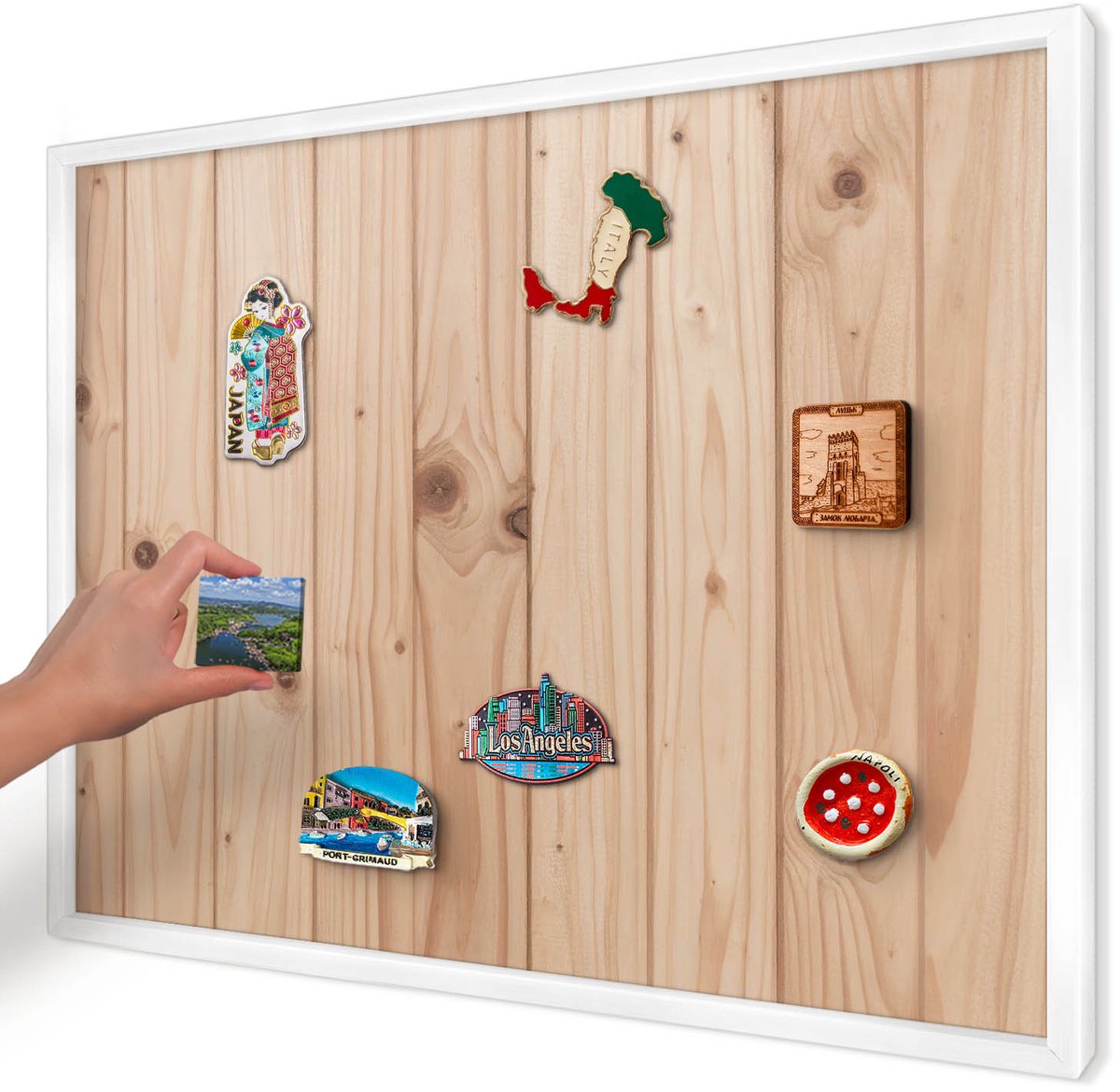Artprintcave Beige Magneetbord mit Witte Lijst - 70x50 cm - Houten Patroon Bord Voor Magneten - Rustiek Magneet Bord mit Frame - Texturen