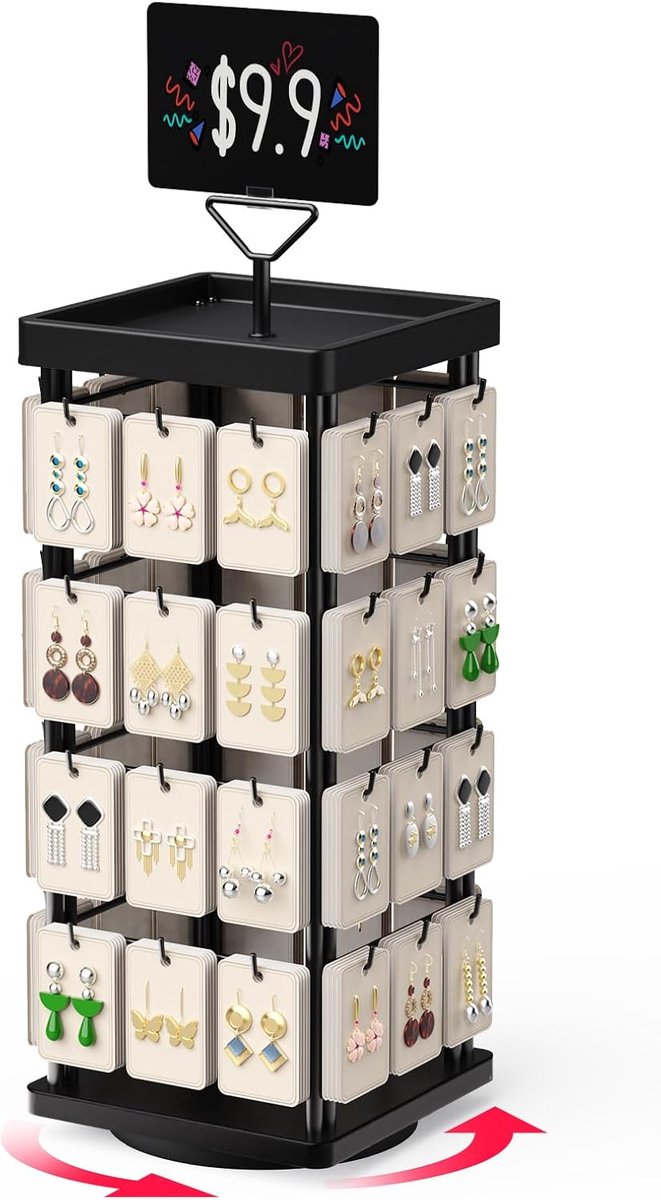 SnelShoppen - Rotating sieraden display standaard, houten juwelenhouder voor oorbellen, kettingen en armbanden, 360 graden draaitoren voor verkoop, na