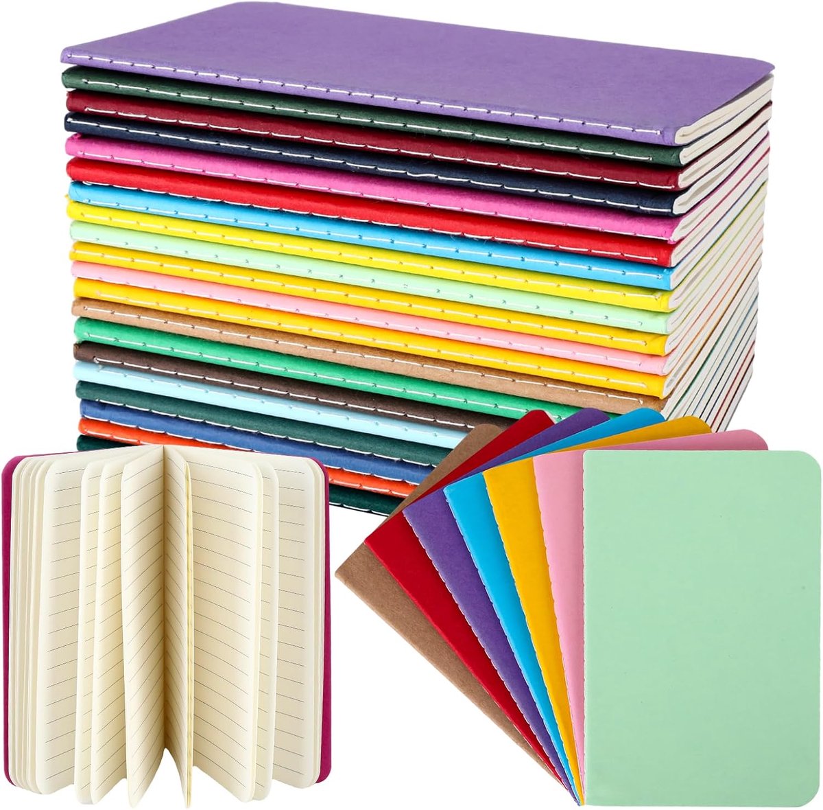 SnelShoppen - A6 Notitieboekjes Set van 20 Stuks, Lijnen, 20 Kleuren, Klein Notitieblok, 14 cm x 9 cm, Kraft Papier Kaft, 30 Pagina's per Notitieboek