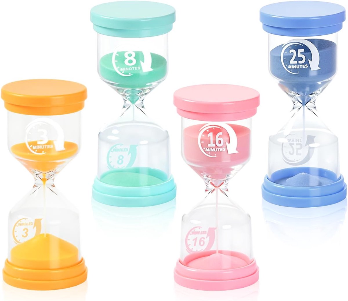 Zandloper set 4 stuks - kleurrijk - 3/8/16/25 minuten - sfeervol voor kids en thuis - SnelShoppen