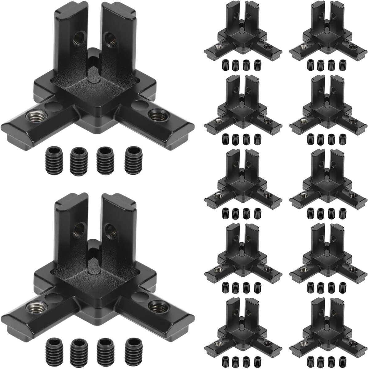 SnelShoppen - 12 Stuks 3-Weg Aluminium Hoekverbinders voor 6mm T-Groef met Schroeven voor Aluminium Profiel 2020 Serie - Zwart - Geschikt voor 3D Prin