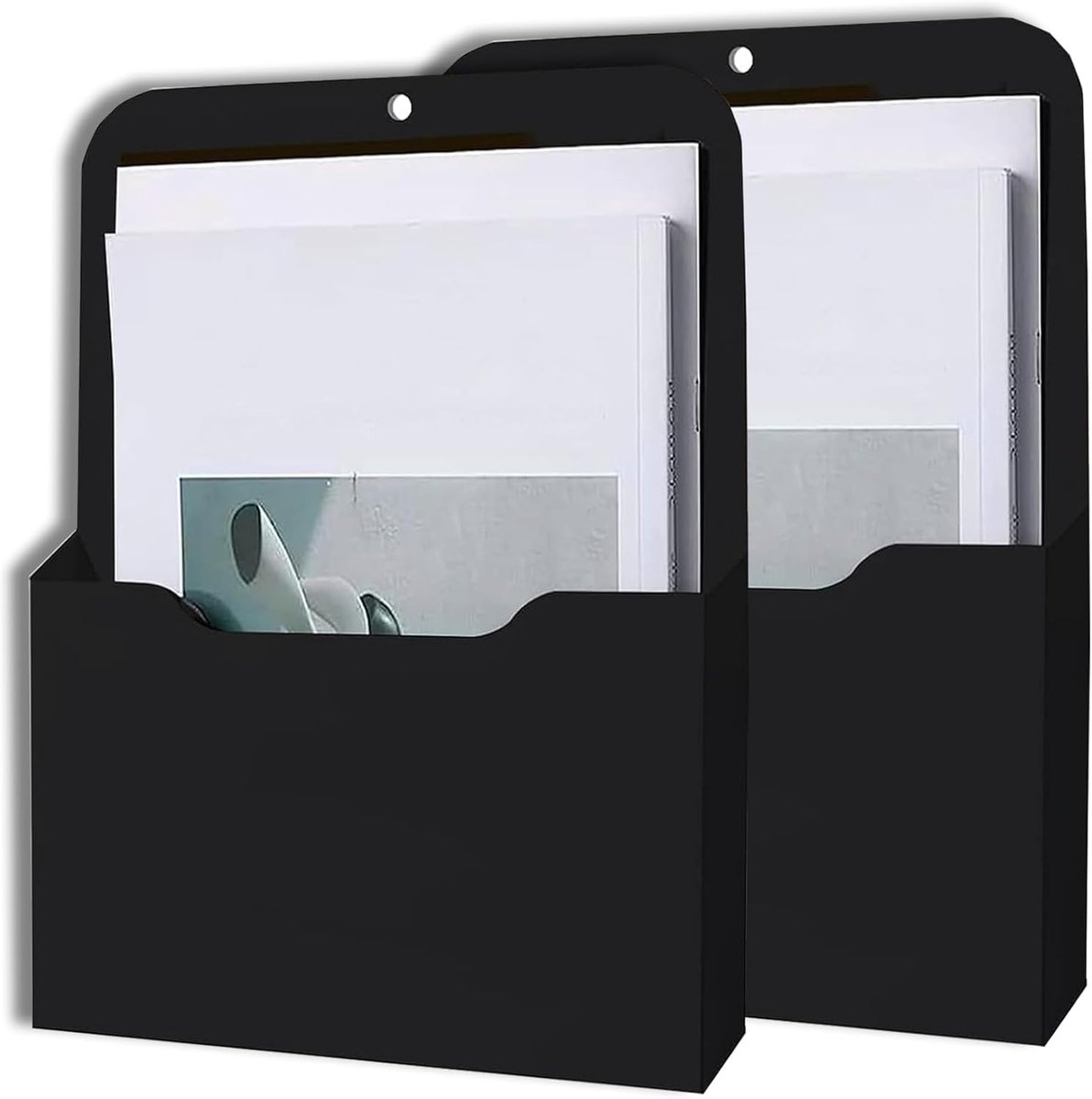 SnelShoppen - Magnetische Documenthouder A4, Magnetische Pennenhouder, 2 Stuks, Zwart, voor Witborden, Koelkast en Thuis, Sterke Magneten, Waterdicht