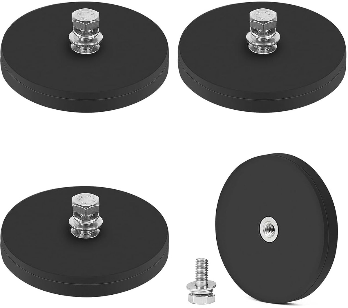 SnelShoppen - Pack van 4 Sterke Rubber Magneten Diameter 43 mm Rond Neodymium Magnet met Platte Draad M4 Hechtingkracht 15 kg voor Verlichting en Voer