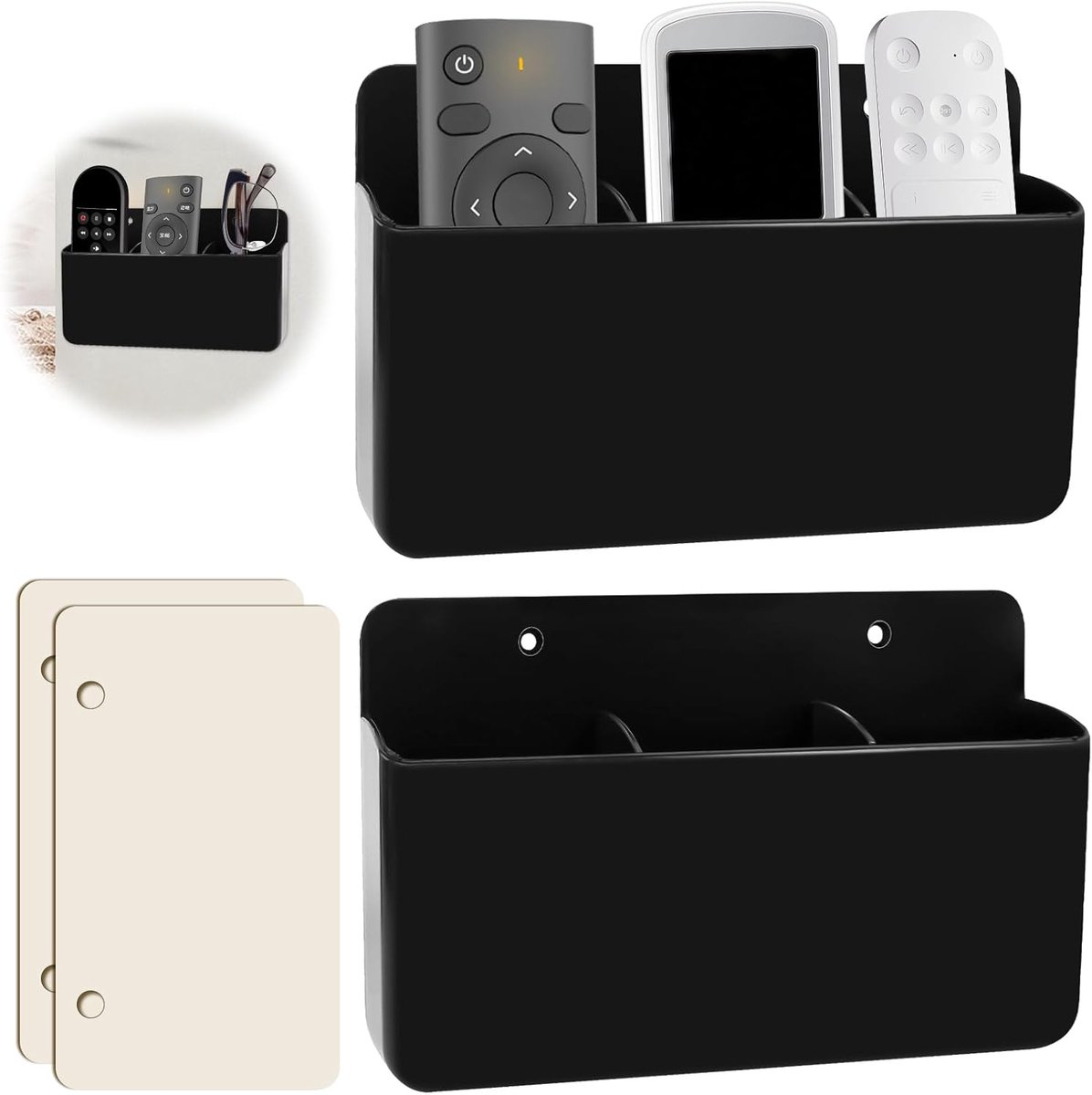 Remote control houder 2 stuks - wandmontage zelfklevend - voor mobiele telefoons, pennen en brillen - SnelShoppen