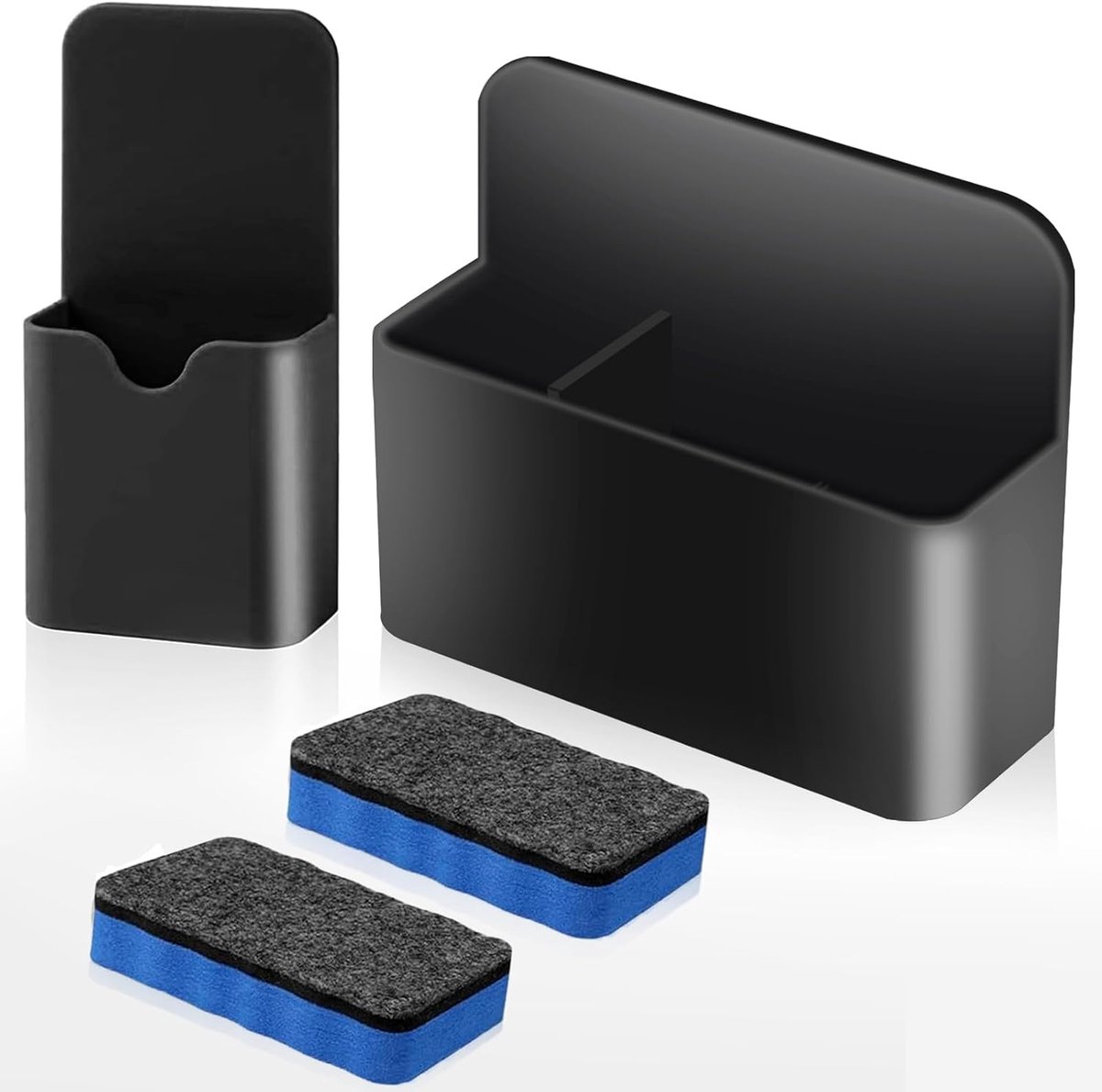 SnelShoppen - 2 Stuks Magnetische Pennenhouders met 2 Sponsjes, Whiteboard Accessoires voor Koelkast, Magnetisch Bord, Thuis, Kantoor, School (Zwart)