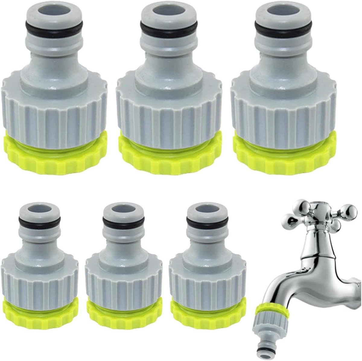 SnelShoppen - 6Pcs Tuinslang Adapter Set, Waterkraan Adapter, 1/2 Inch Slangkoppeling, 2 In 1 Tuin Verbinding Kit, Levensduur Verlengende Tuin Irrigat