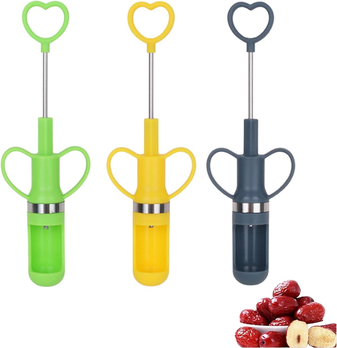 Vastsea 3Pcs Core Pitter Fruit Slicer, Date Seed Remover, for Red Dates, Grapes, Jujube Hawthorn Fruits (Yellow - ShopVlot