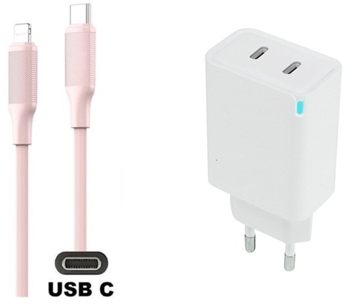 45W super snellader met 2 poorten en screenprotector USB C - USB C + 1,0m USB C naar Lightning kabel. PD PPS lader. Universele oplader adapter. Glazen screenprotector past op Apple iPhone 13 Pro Max & iPhone 14 Plus