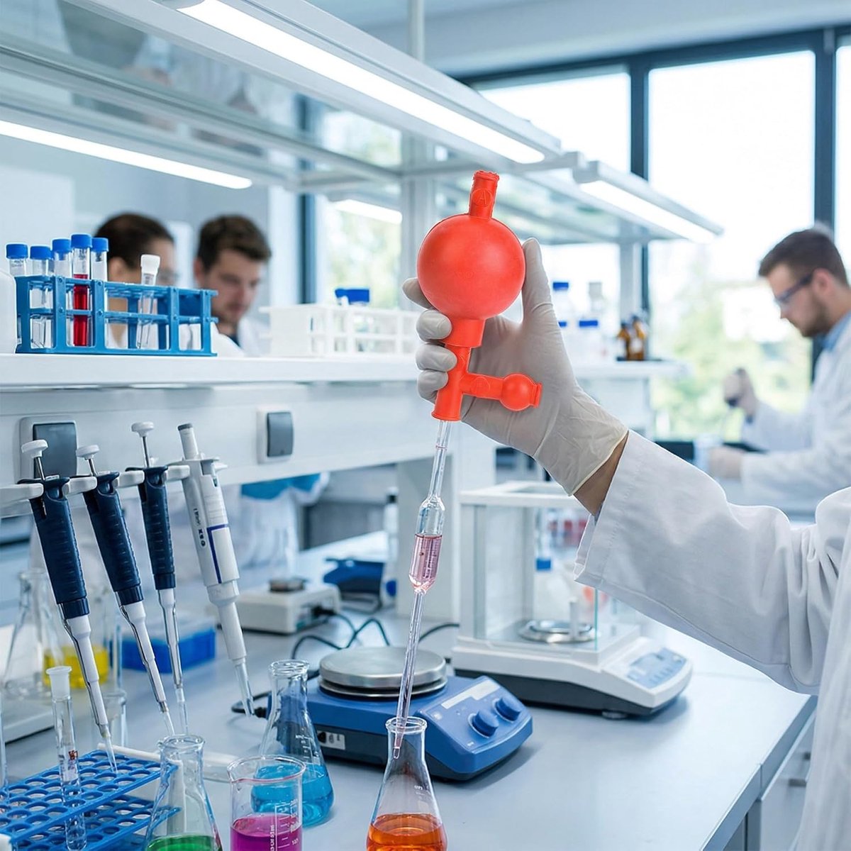 SnelShoppen - Rubberen Zuigballon voor Precieze Pipette - Duurzame Rood Pipette Filler met 3 Openingen - Perfect voor Laboratorium en Keuken