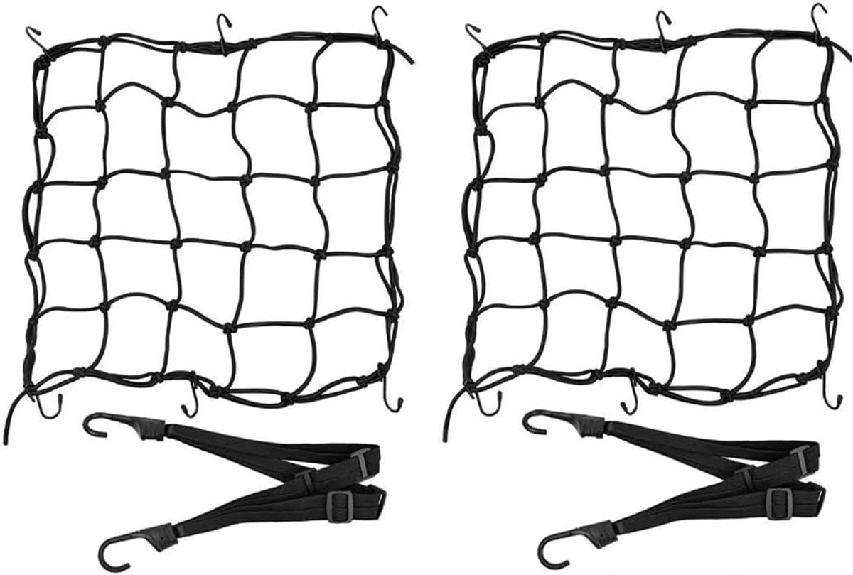 Motorfiets bagagenet 2 stuks - elastisch met haken - ideaal voor helm en bagage - geschikt voor motor en fiets - SnelShoppen