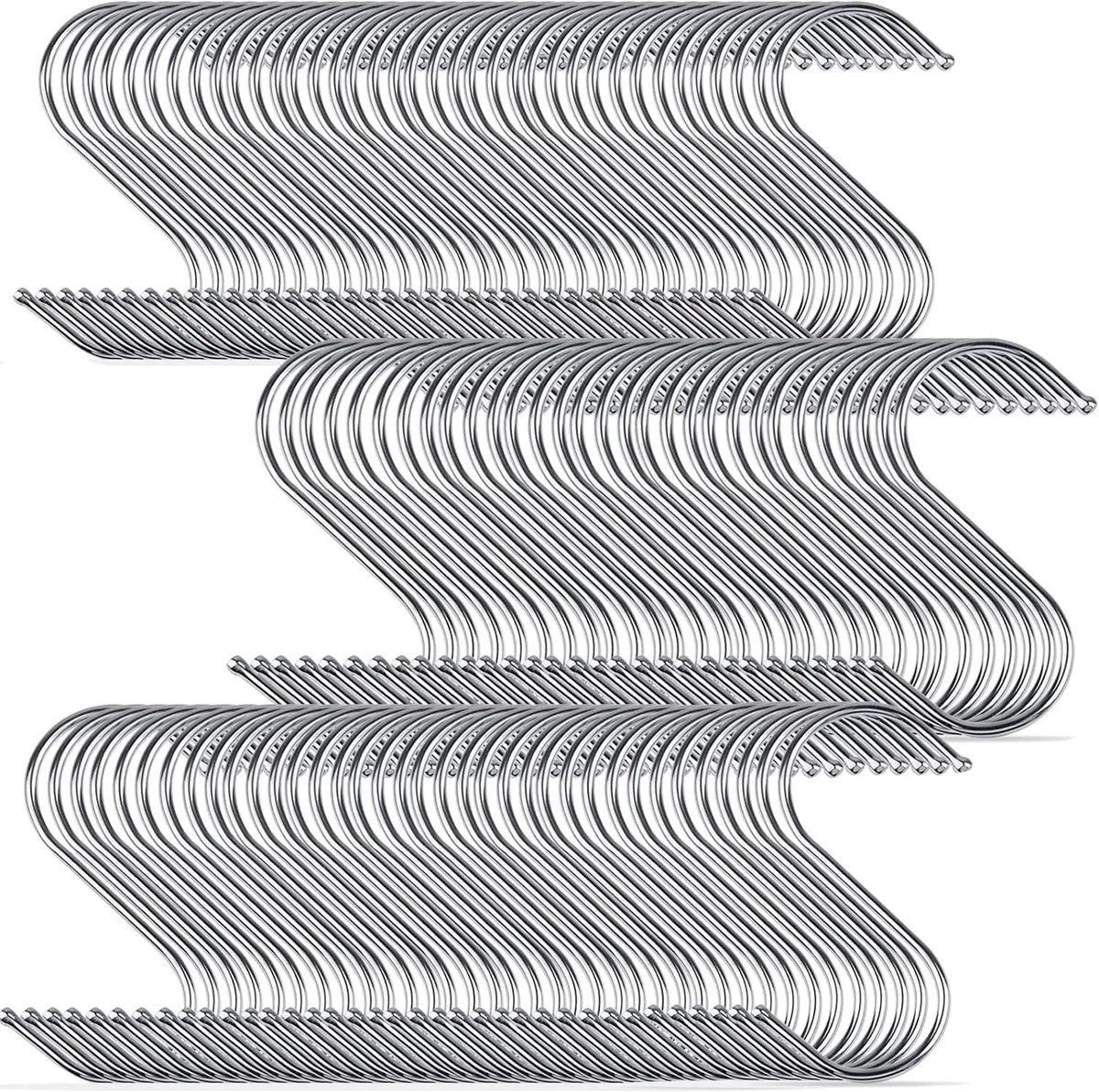 SnelShoppen - 100 Stuks S Haakjes 9cm RVS, Roestvrijstalen S Haakjes voor Ophangen in Keuken, Badkamer, Kast en Kantoor, Met 3cm Opening voor Licht De