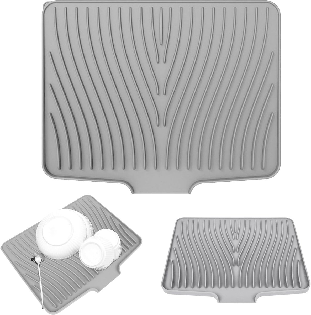 SnelShoppen - Silicone Afvoer Mat, Keuken Drainer Mat, Vaatwas, Siliconen Draineermat met Groeven en Hellend Oppervlak, Vouwbaar, 40 x 33 x 1.5 cm, Gr