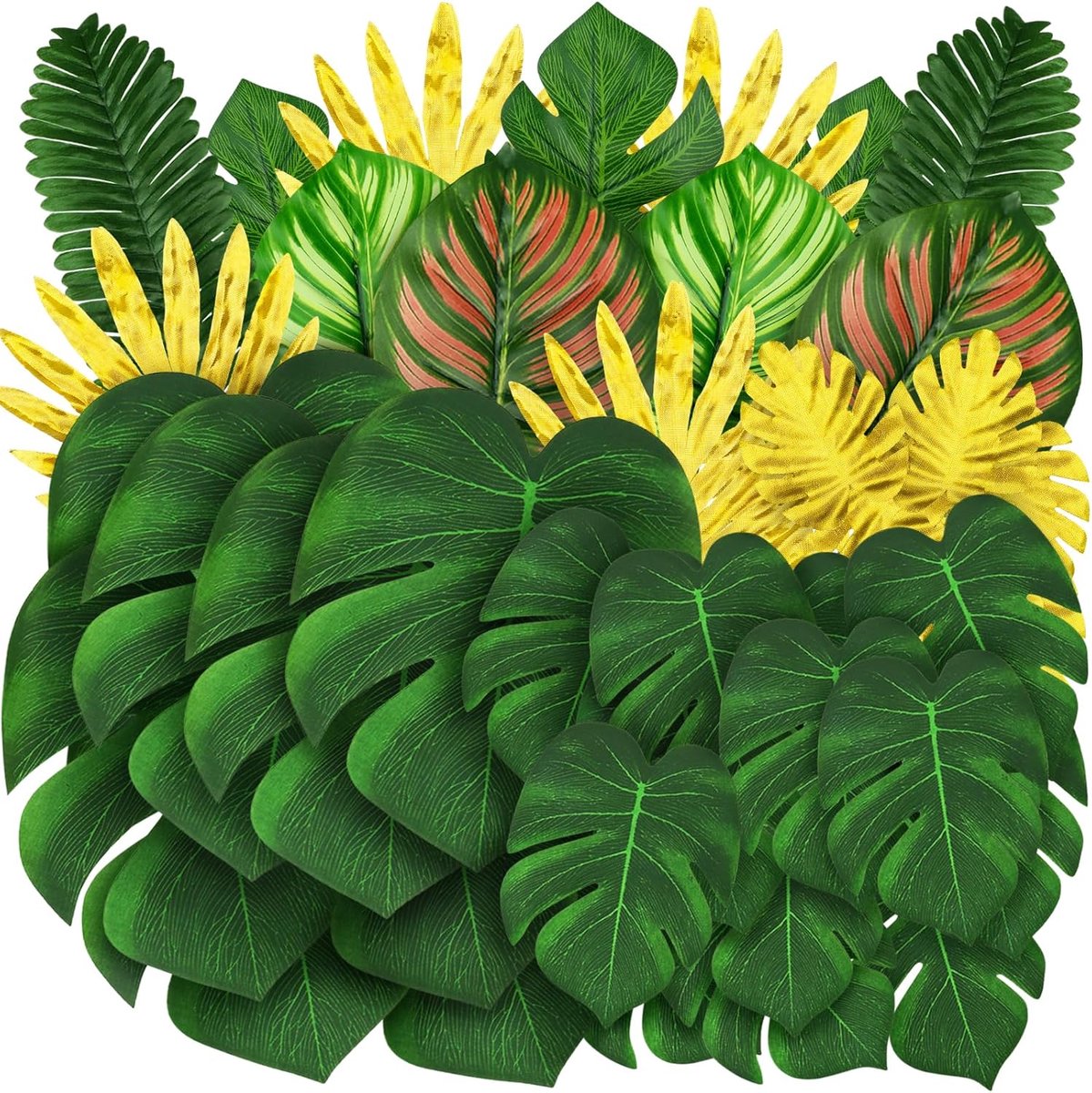 SnelShoppen - Kunststof Palmbladeren - 50 Stuks Tropische Decoratie - Monstera Bladeren - Natuurlijke Look - Feestdecoratie - Vrolijke Kleur - Voor Bi