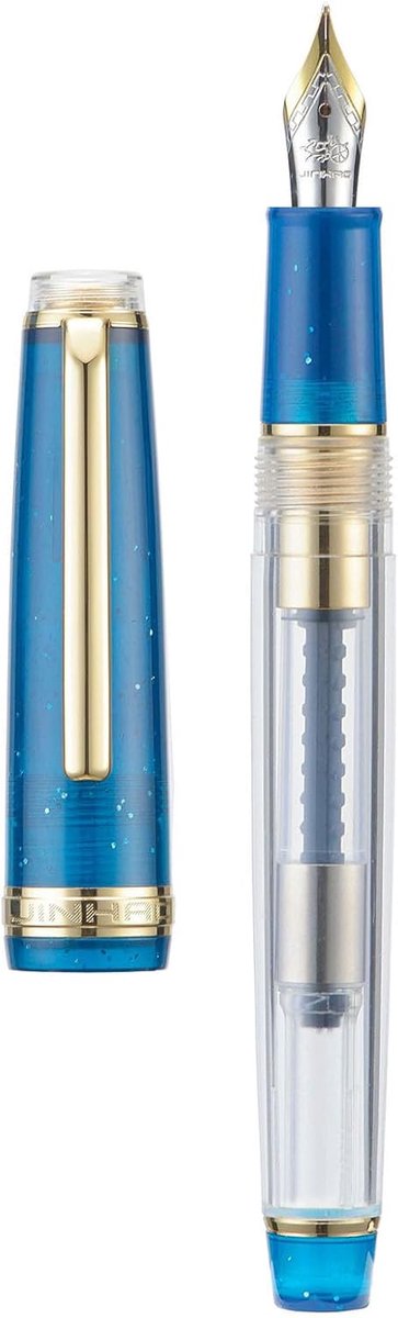 Vulpen medium nib - transparante barrel roze en blauw - glanzende afwerking - soepel schrijven - ShopVlot