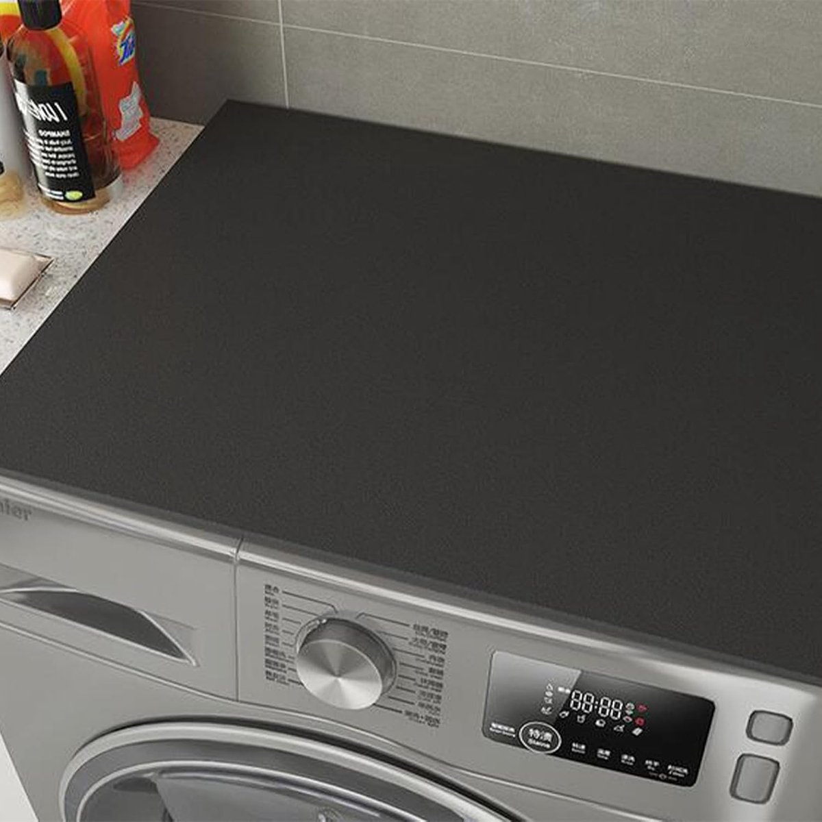 SnelShoppen - 60 x 60 cm Wasmachine Deksel, Antislipmat voor Wasmachines, Stofdicht, Topbescherming voor Wasmachine en Droger (Zwart)