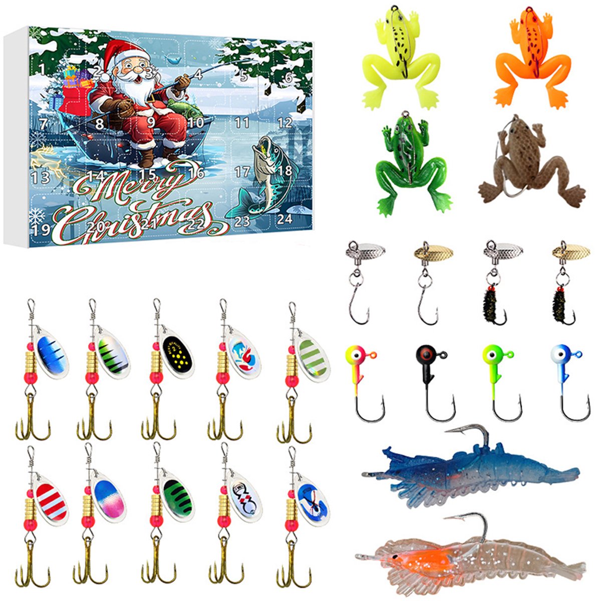 Kerst- en Advent-visuitrusting – 24-daagse adventskalender, geschikt voor vissers, vaders, opa’s en visliefhebbers