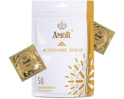 AMOR Premium condooms, Met extra dunne of sterke wanddikte, Kleur goud, Ø 53 mm, 50 stuks, Ideaal voor mannen