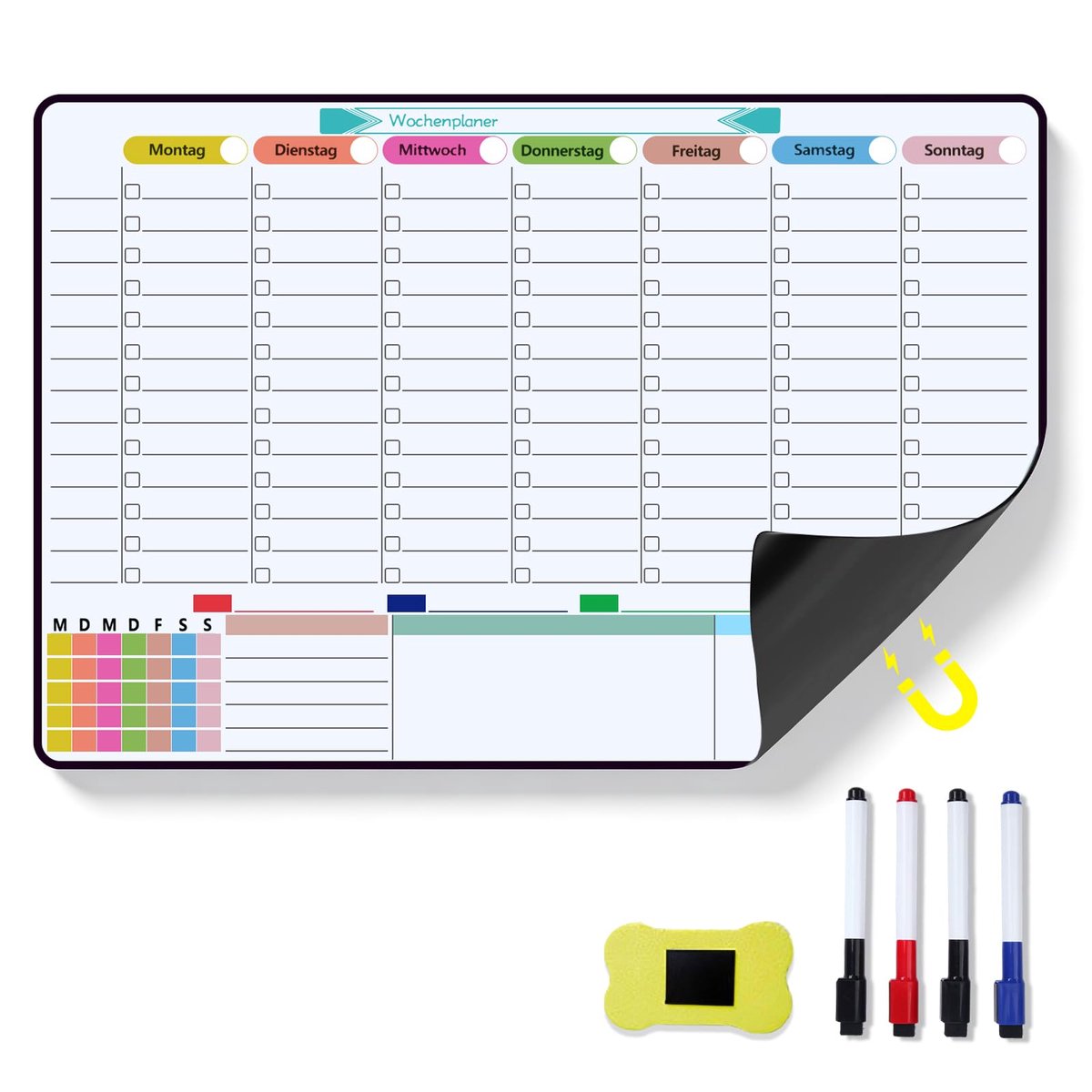 SnelShoppen - LgowithU Routine Planner, afwasbare whiteboard weekplanner en maandplanner voor kantoor, groot formaat, wit en multifunctioneel gebruik