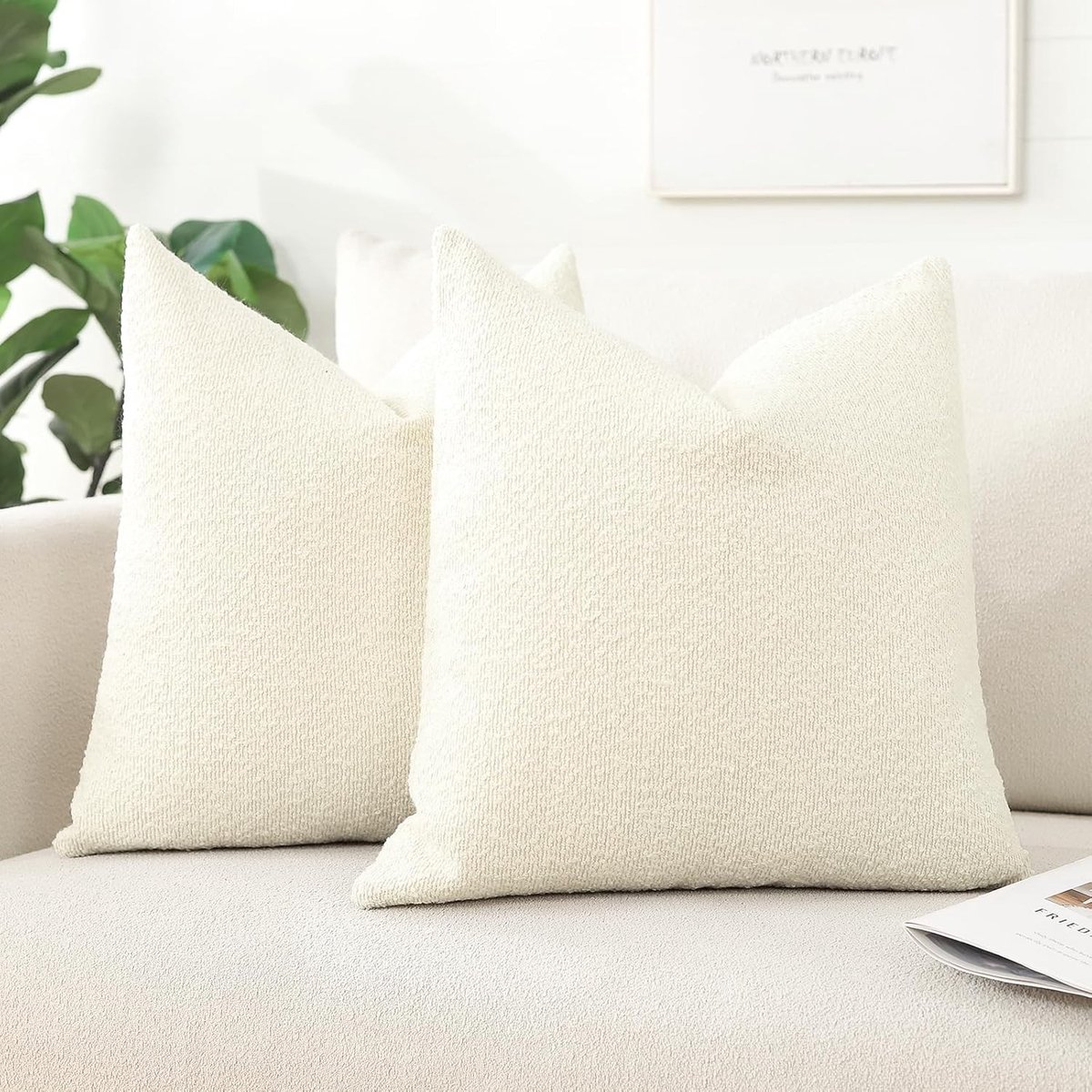 Set van 2 Textuur Boucle Kussenhoezen 40x40cm - Zachte Decoratieve Kussens voor Sofa en Stoel in Crème Beige, Perfect voor Woonkamer en Slaapkamer Decoratie