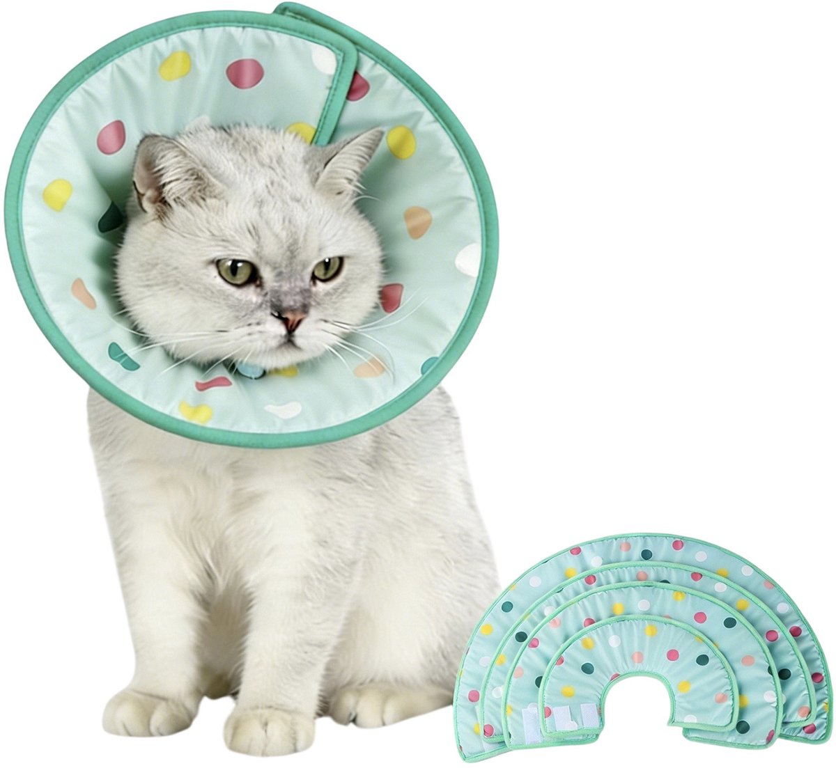 MAGICSHE Zachte Elizabethaanse Kraag Voor Katten & Honden - Verstelbare Beschermkraag Na Operatie - Polka Dot Anti-Lek Kraag Met Klittenband S