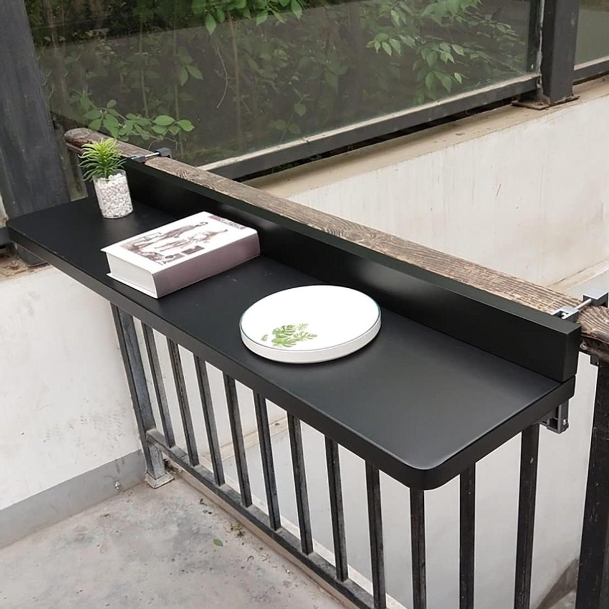 Opklapbare bijzettafel - Balkontafel hangend - Buiten genieten - Verstelbare hoogte - 80 x 40 cm - Zwart