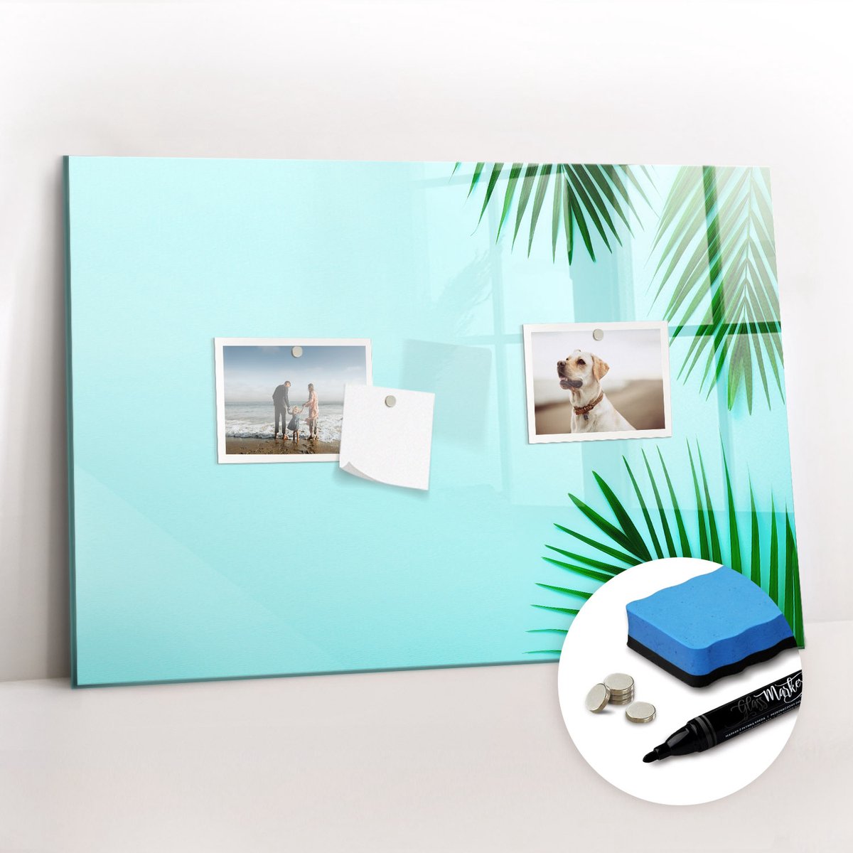Tulup Whitebord - Tropische junglebladeren - 60 x 40 cm - Groente Magneetbord Foto - Gratis 5 Sterke Magneten + Whiteboard Marker & Wisser - Interieur Accessoires Kantoor - Magneetbord Design - Planning Muur