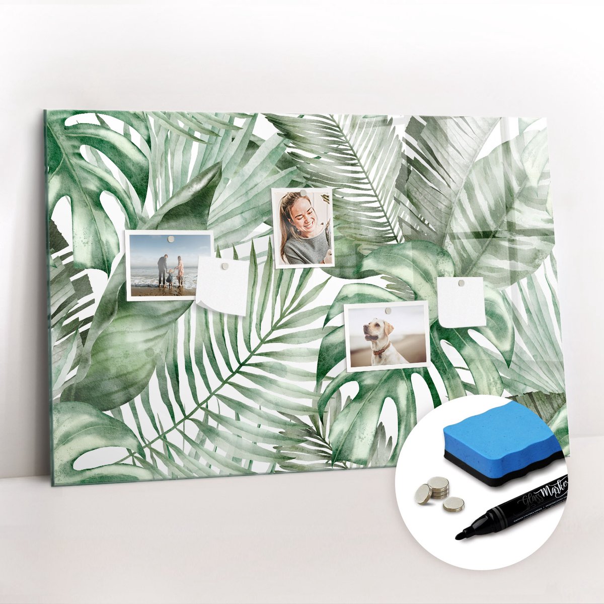 Tulup Whitebord - Groene plantenbladeren - 90 x 60 cm - Groente Magnetisch Memobord - Gratis 5 Sterke Magneten + Whiteboard Marker & Wisser - Minimalistisch Prikbord - Memobord Magnetisch - Planning Muur