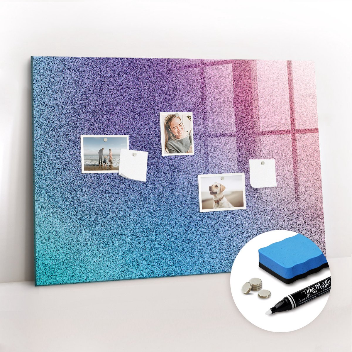 Tulup Whitebord - Gradiëntpatroon - 100 x 70 cm - Veelkleurig Magnetic Board - Gratis 5 Sterke Magneten + Whiteboard Marker & Wisser - Organizer Muur - Foto Magneetbord - Notitiebord Werkplek