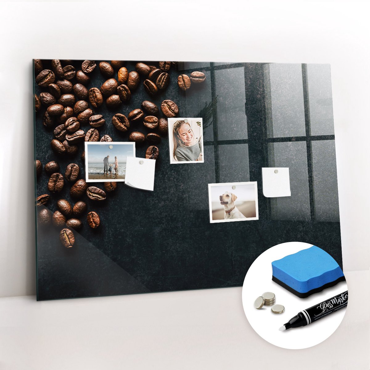 Tulup Whitebord - Groene koffiebonen - 100 x 70 cm - Bruin Memo Magneetbord - Gratis 5 Sterke Magneten + Whiteboard Marker & Wisser - Organizer Muur - Magnetic Board - Planning Muur