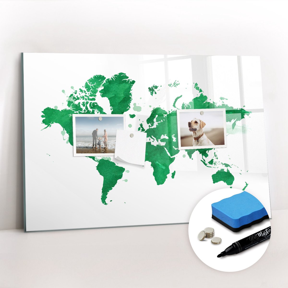 Tulup Whitebord - Groene wereldkaart - 60 x 40 cm - Groente Magnetisch Wandbord - Gratis 5 Sterke Magneten + Whiteboard Marker & Wisser - Wanddecoratie Kantoor - Magnetisch Bord - Inspiratiebord Kantoor