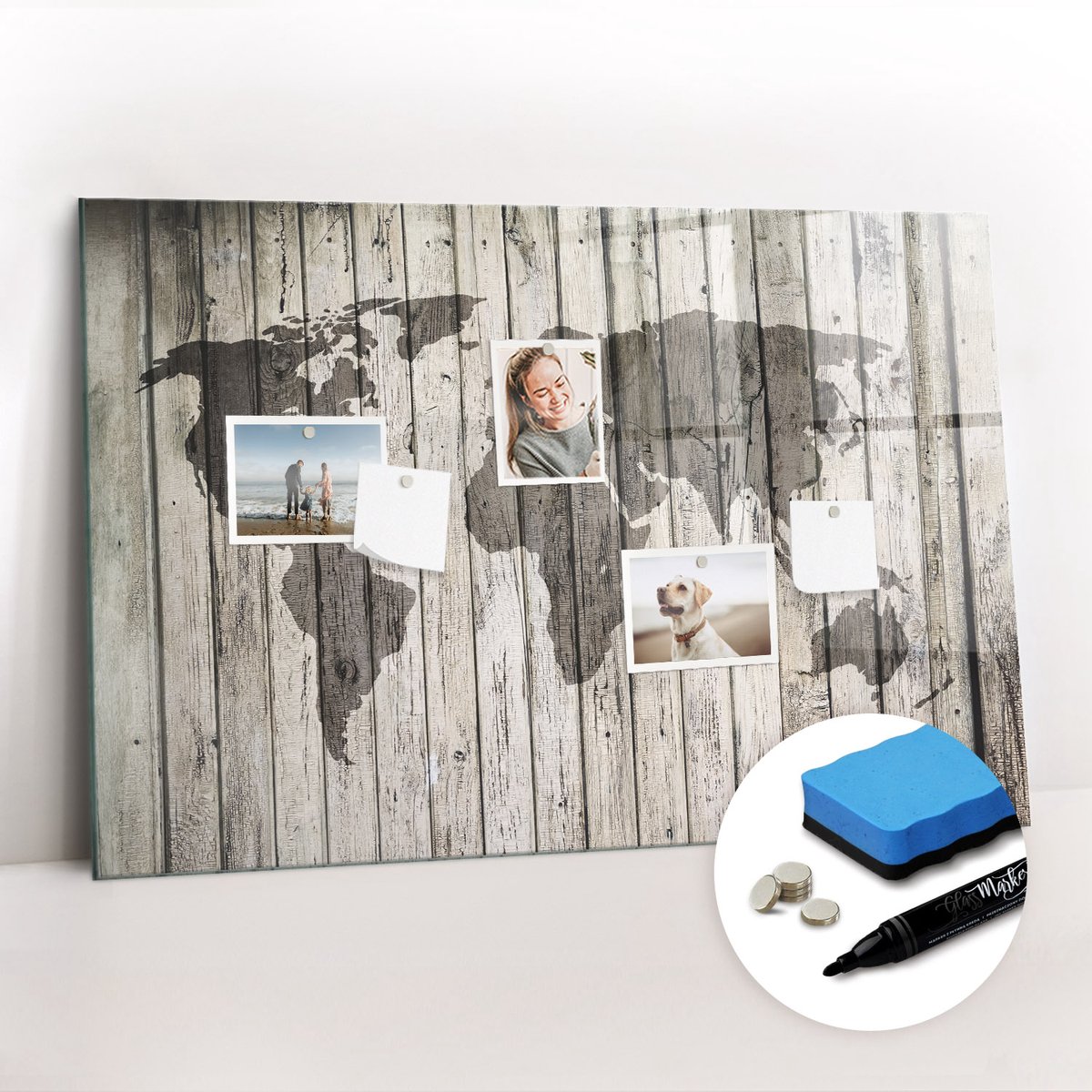 Tulup Whitebord - Wereldkaart op een bord - 90 x 60 cm - Bruin Magneetbord Design - Gratis 5 Sterke Magneten + Whiteboard Marker & Wisser - Wanddecoratie Kantoor - Magneetbord Rechthoekig - Inspiratiebord Kantoor