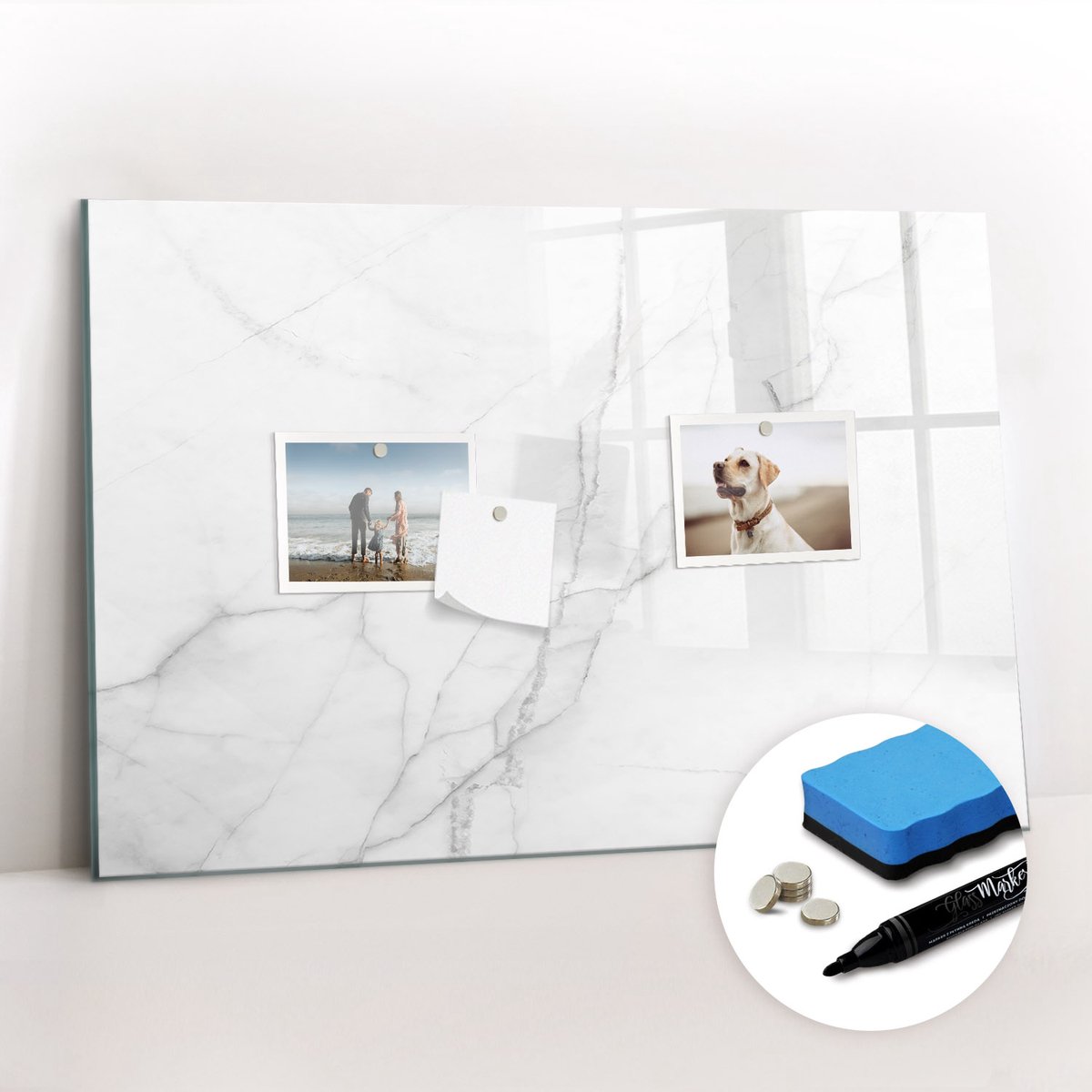 Tulup Whitebord - Decoratief licht marmer - 60 x 40 cm - Wit Memo Bord - Gratis 5 Sterke Magneten + Whiteboard Marker & Wisser - Moderne Wanddecoratie - Foto Magneetbord - Planning Muur