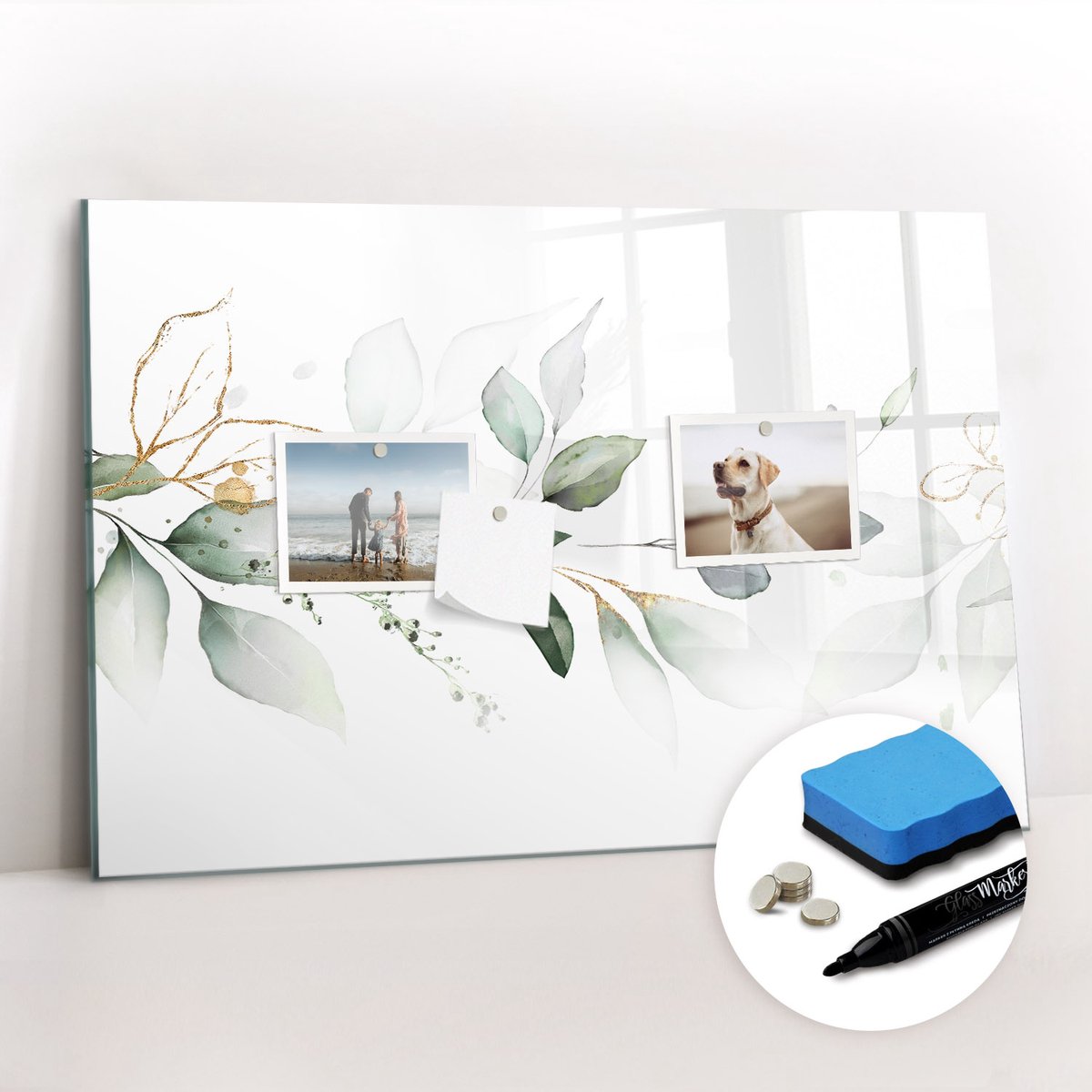 Tulup Whitebord - Moderne abstracte bladeren - 60 x 40 cm - Groente Foto Magneetbord - Gratis 5 Sterke Magneten + Whiteboard Marker & Wisser - Wanddecoratie Kantoor - Memobord Magnetisch - Inspiratiebord Kantoor