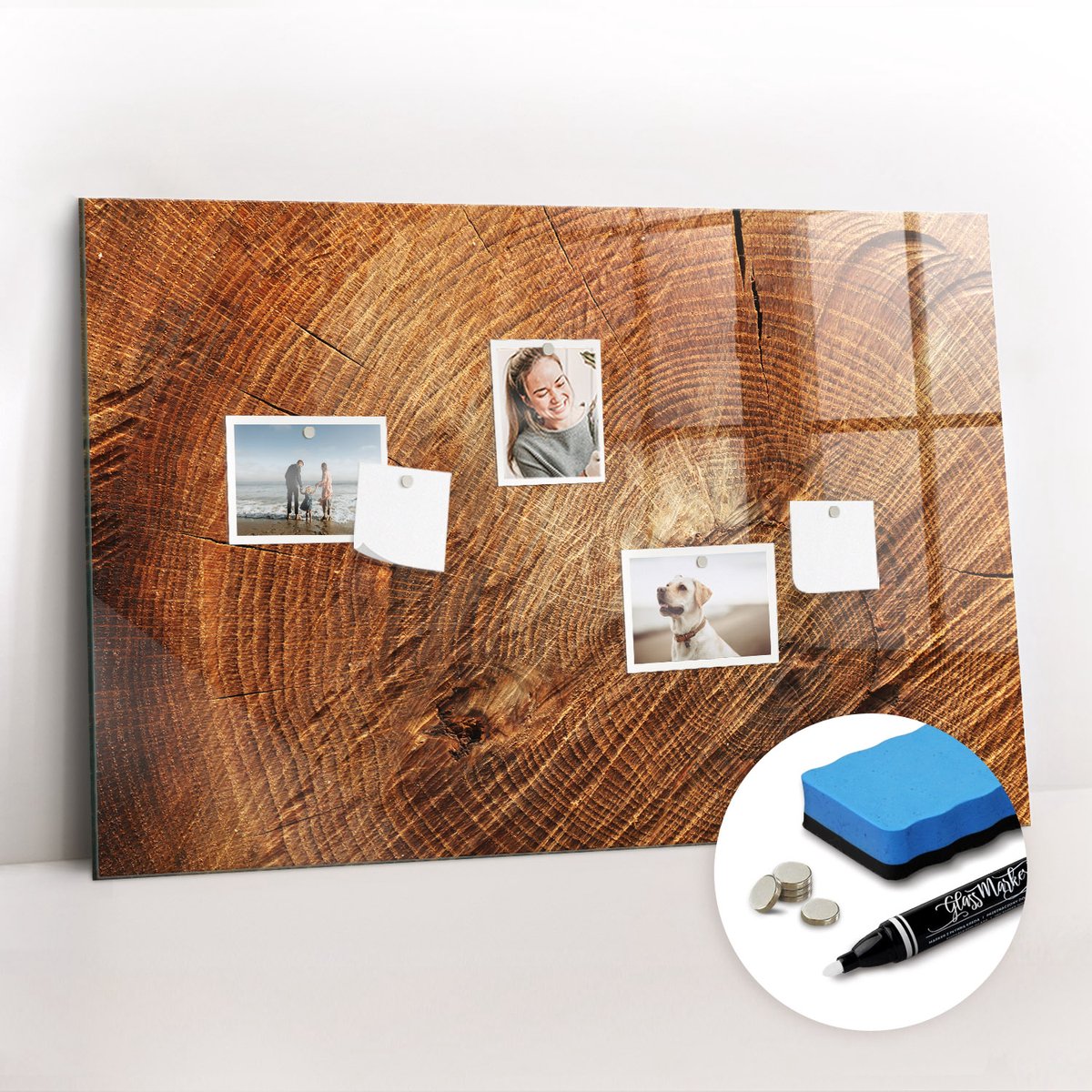 Tulup Whitebord - Oude boomstam - 90 x 60 cm - Bruin Memobord Magnetisch - Gratis 5 Sterke Magneten + Whiteboard Marker & Wisser - Stylish Memo Board - Magneetbord Foto - Notitiebord Werkplek