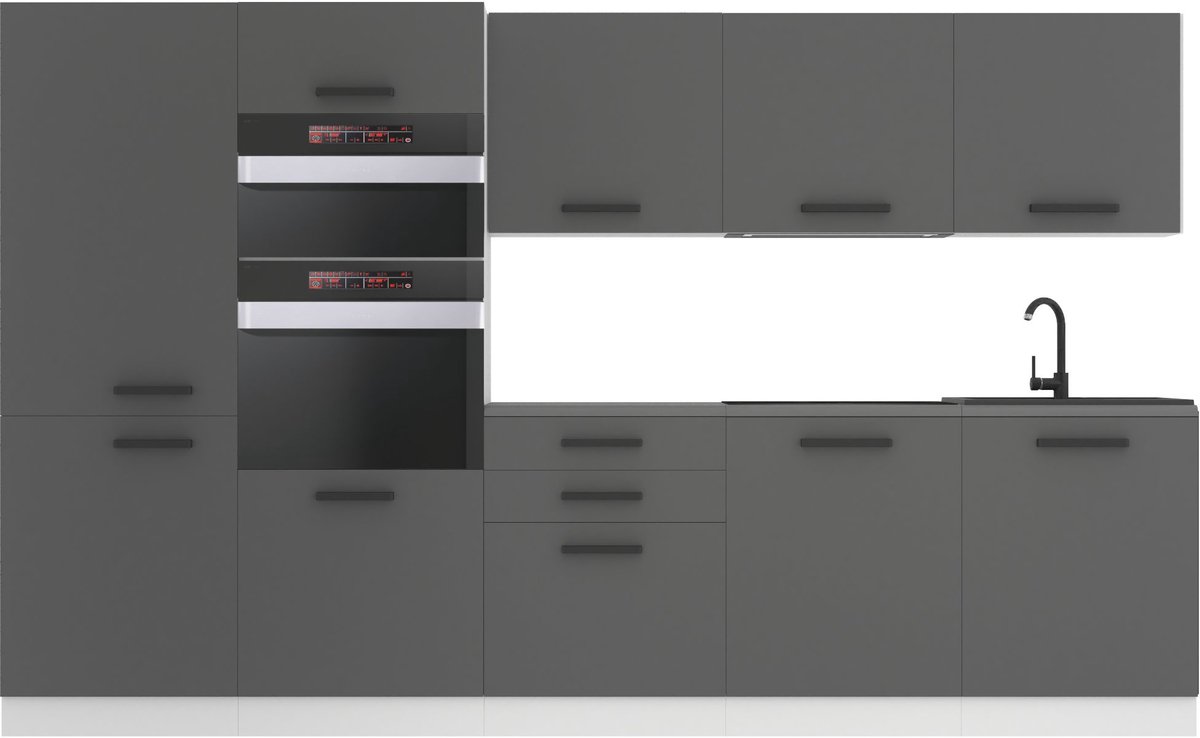 BELINI Keukenblok GRACE - Keukenmeubel Set 300 cm Zilver Mat zonder Werkbladen - Boven- en Onderkasten