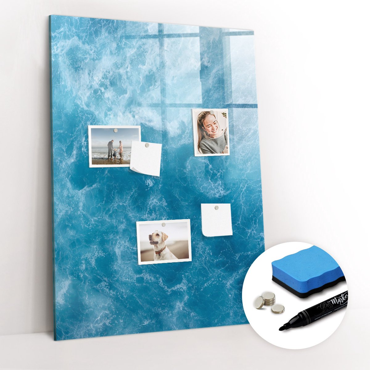 Tulup Whitebord - Water zee oceaan - 70 x 100 cm - Blauw Memo Bord - Gratis 5 Sterke Magneten + Whiteboard Marker & Wisser - Scandinavisch Design Bord - Magneetbord Keuken - Planning Muur