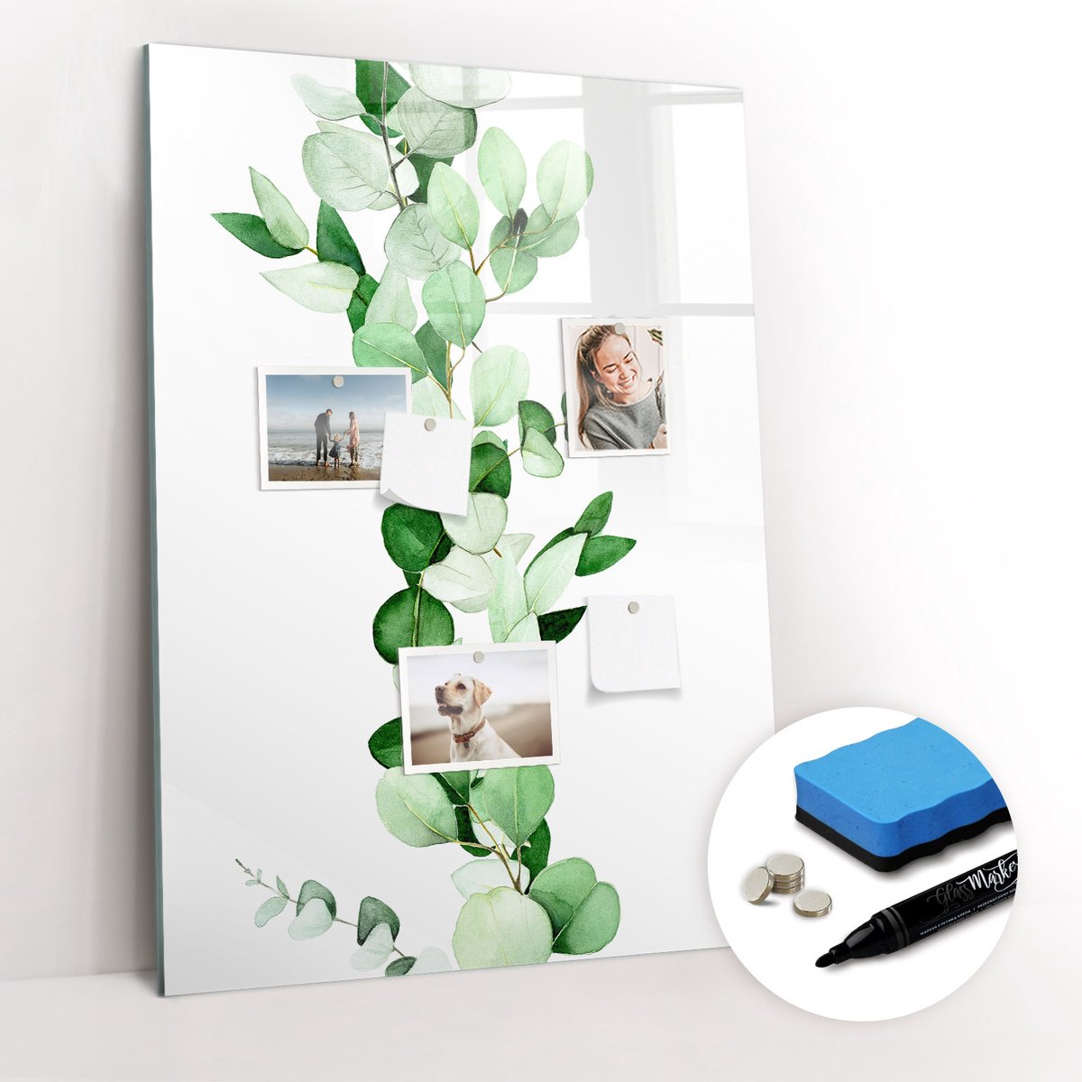 Tulup Whitebord - schets van bladeren uit plantenscheuten - 70 x 100 cm - Groente Memobord Magnetisch - Gratis 5 Sterke Magneten + Whiteboard Marker & Wisser - Wanddecoratie Kantoor - Memobord Glas - Inspiratiebord Kantoor