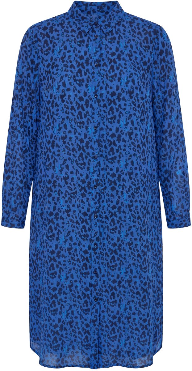 Studio Untold - Dames - Lang shirt luipaardprint lange mouwen - Kobaltblauw - Maat 58+