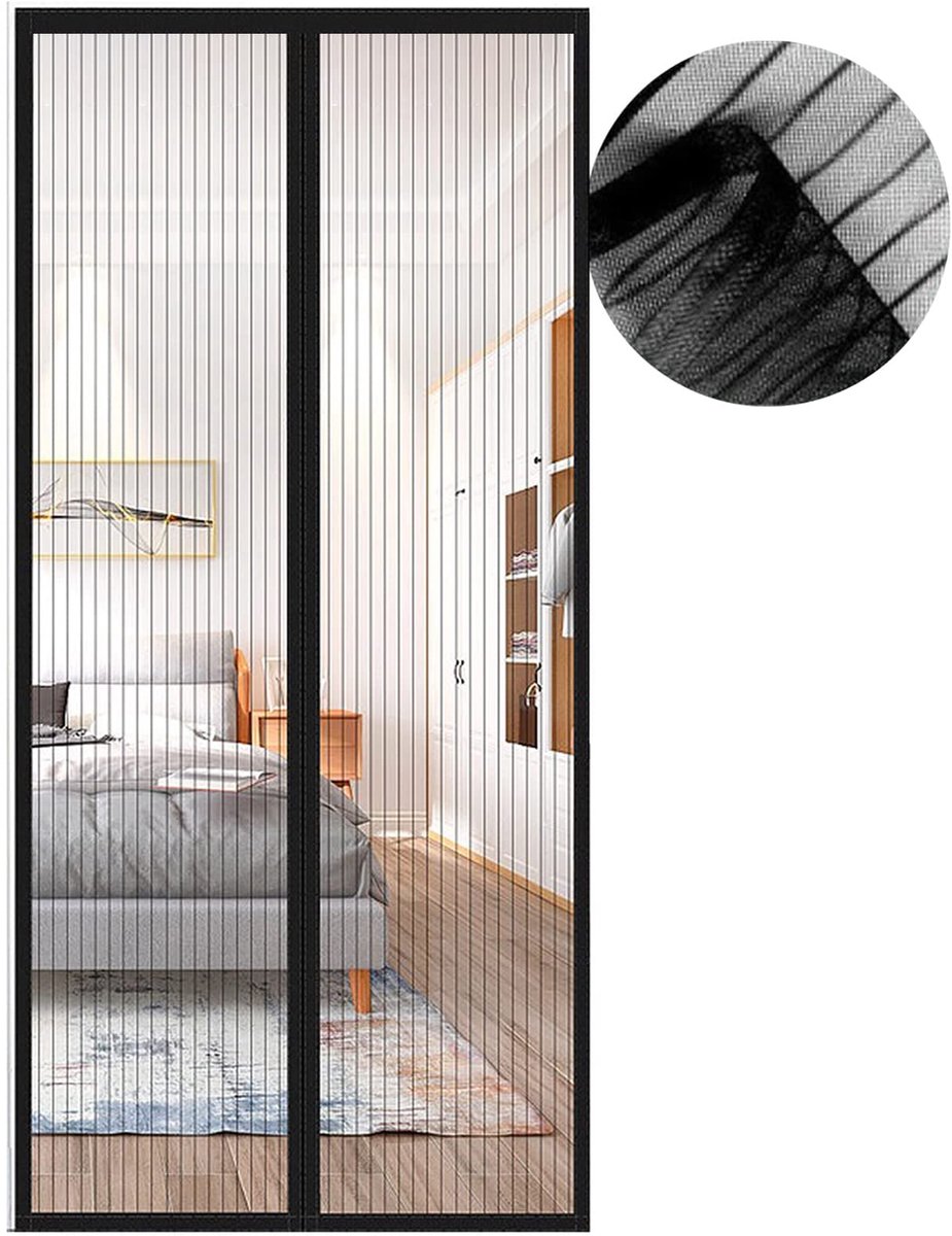 SnelShoppen - Vliegengaas voor Deur, Magnetisch Vliegengordijn, Insectenbescherming 90 x 230 cm, Zwart, Zonder Boren, Ideaal voor Balkondeur en Schuif