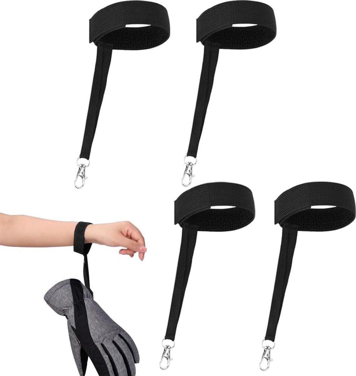 4 Pack Ski Gloves Elastic Wrist Bands, Non-Slip and Anti-Lost Sports Wristbands, Adjustable with Metal Click Ski - ShopVlot