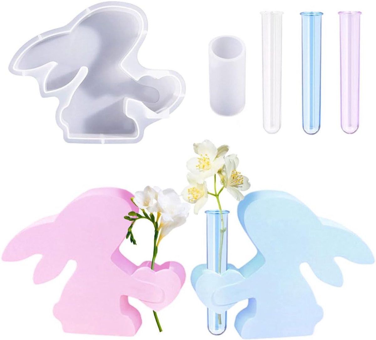 Mould Hare Vase with 3 Test Tubes, Silicone Mould for Easter, Bunny Epoxy Resin Moulds, Flower Vase Resin Mould, DIY - ShopVlot